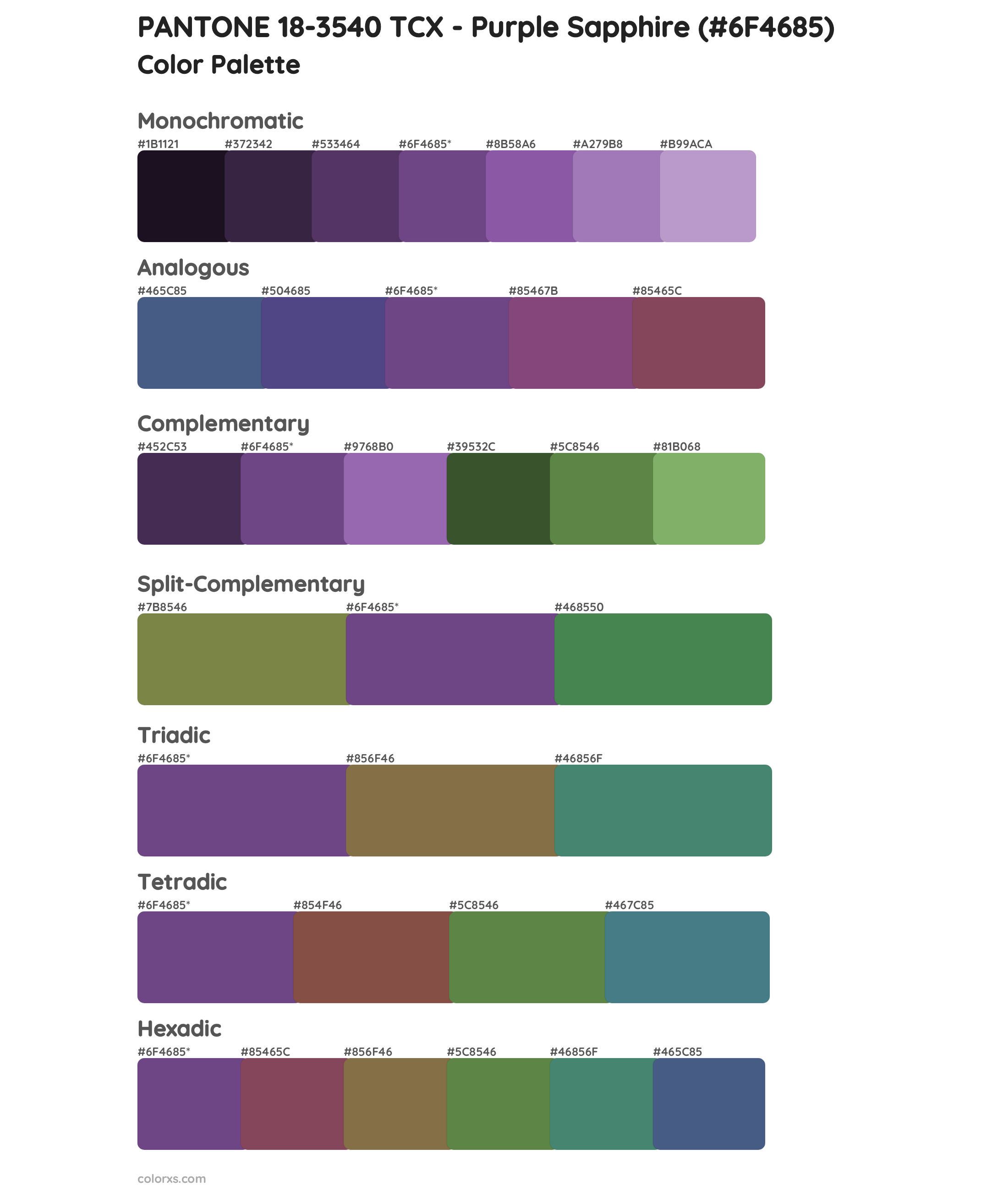 PANTONE 18-3540 TCX - Purple Sapphire Color Scheme Palettes