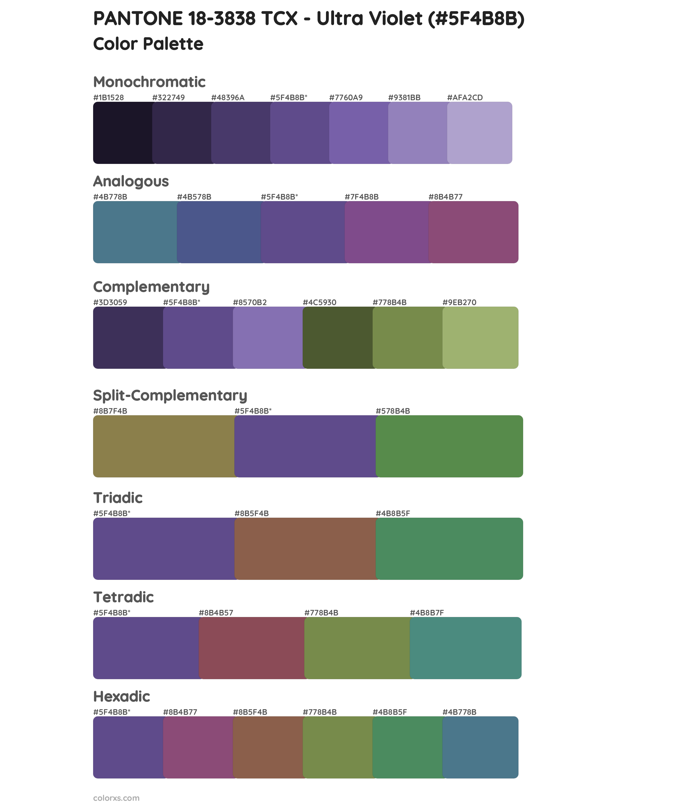 PANTONE 18-3838 TCX - Ultra Violet Color Scheme Palettes