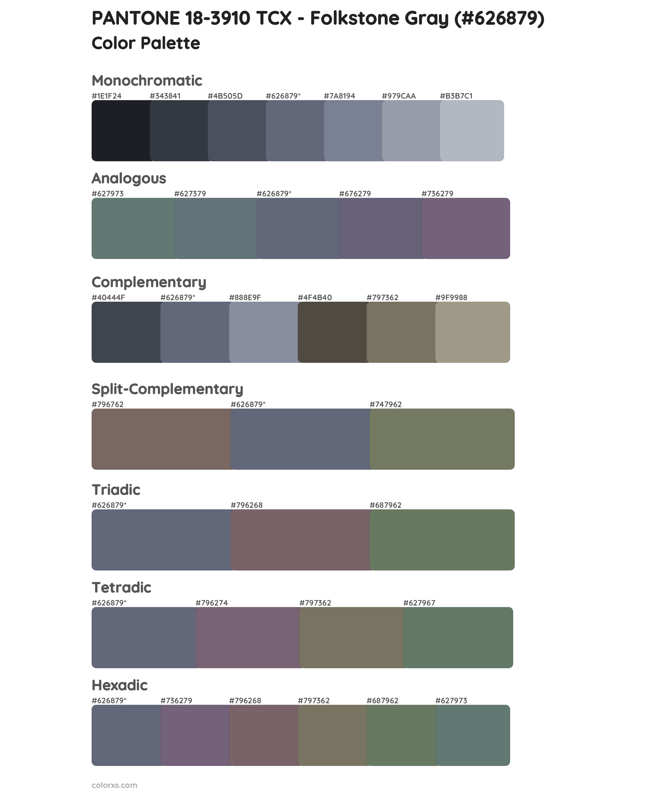 PANTONE 18-3910 TCX - Folkstone Gray Color Scheme Palettes