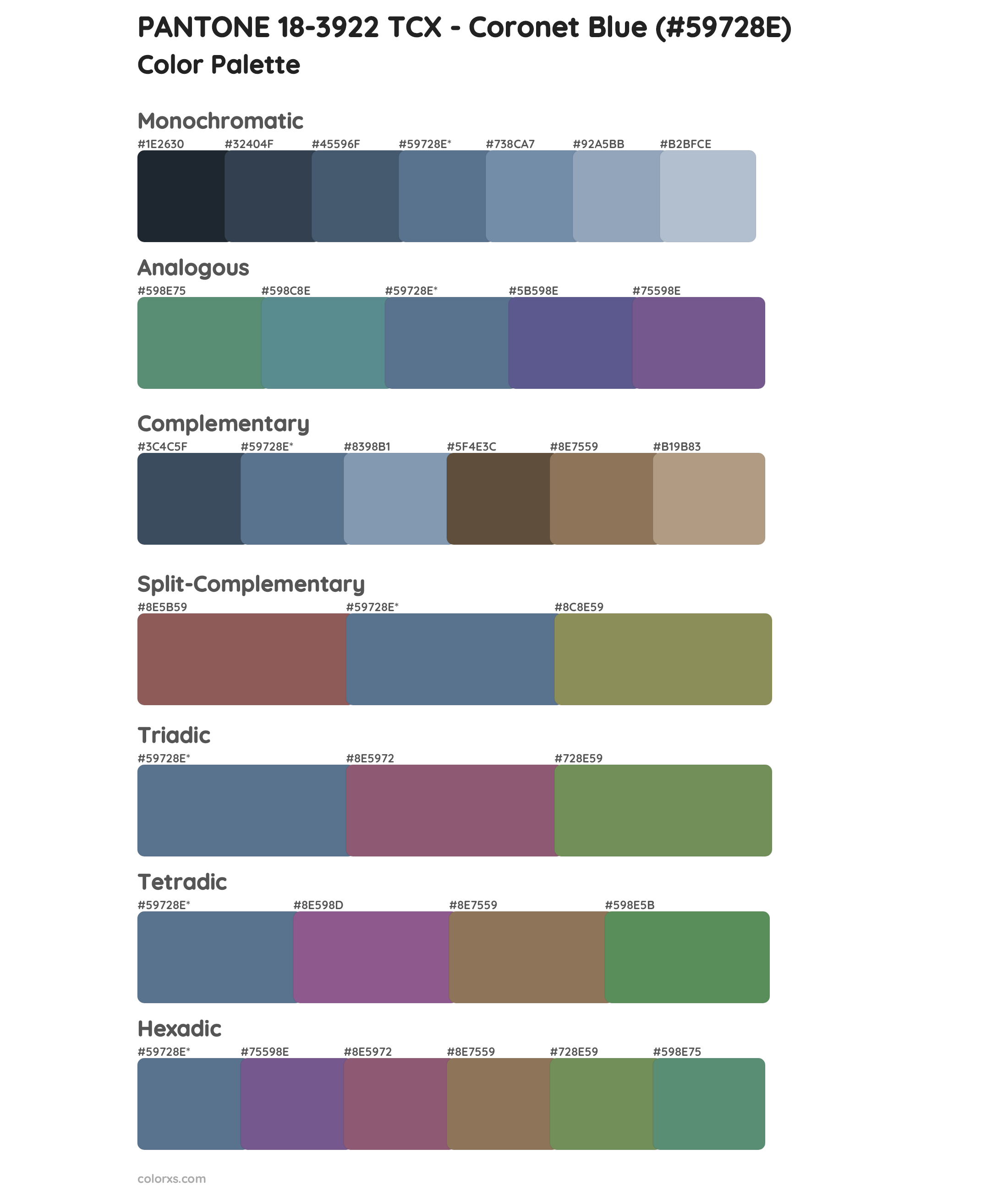 PANTONE 18-3922 TCX - Coronet Blue Color Scheme Palettes