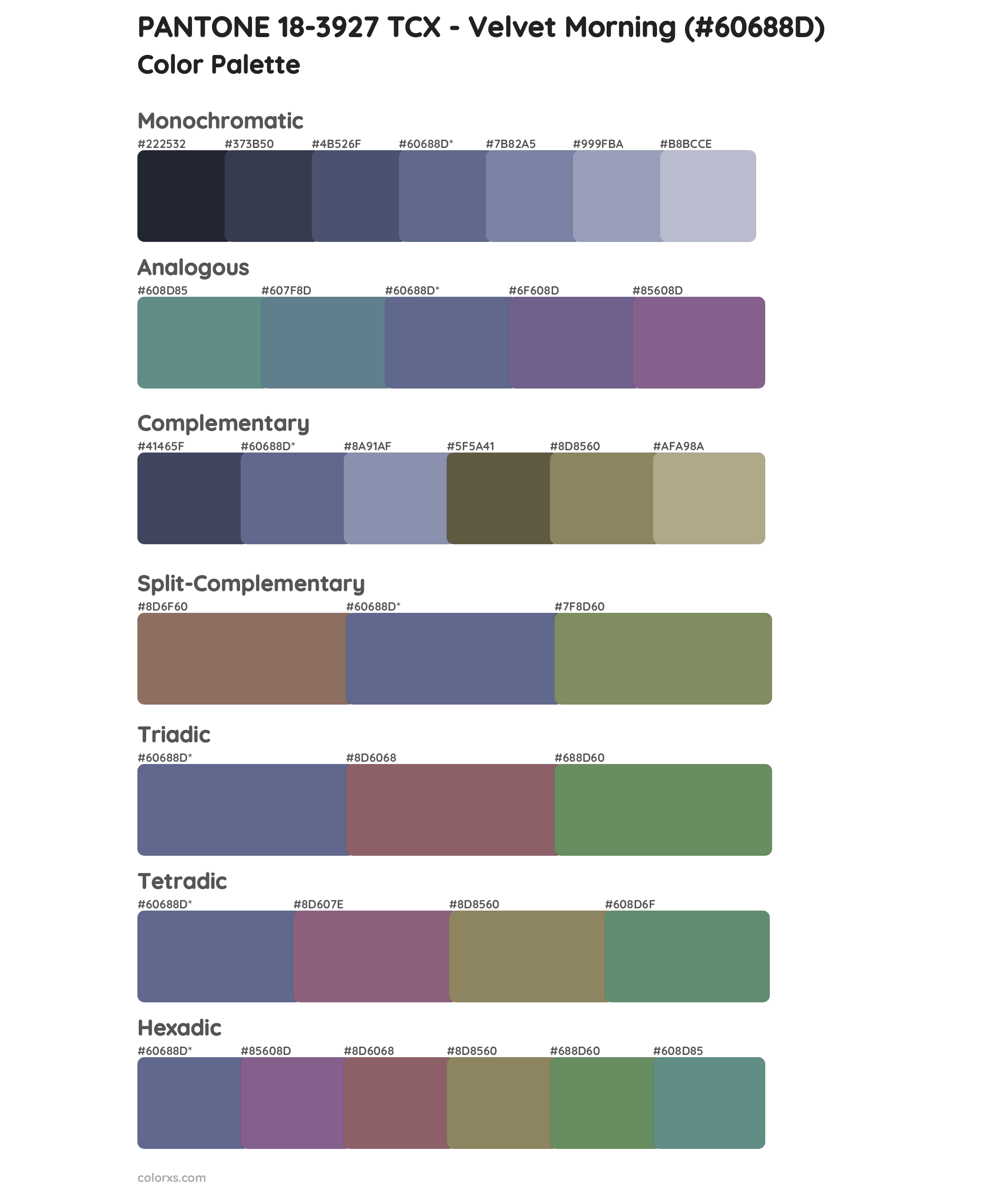 PANTONE 18-3927 TCX - Velvet Morning Color Scheme Palettes