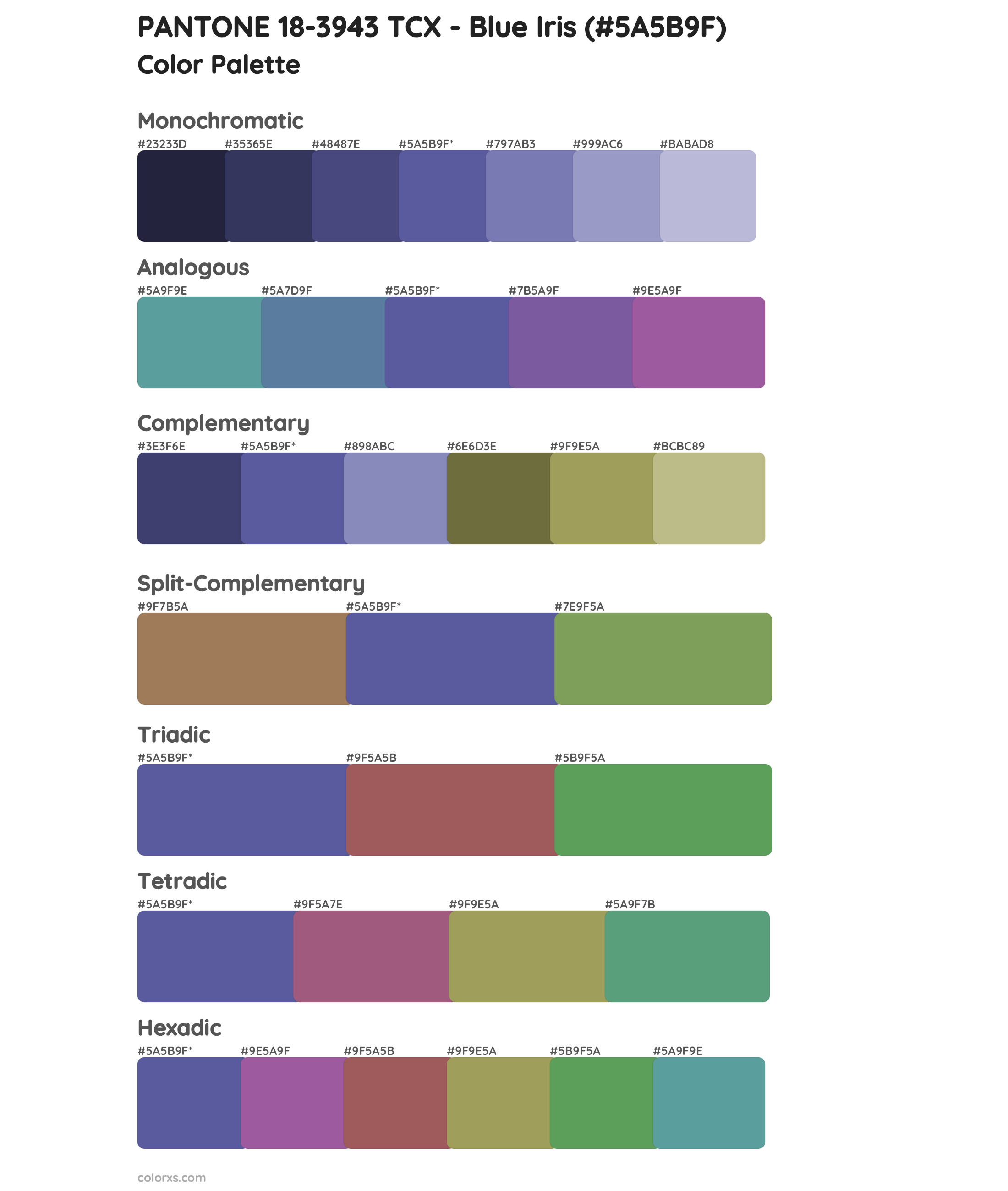 PANTONE 18-3943 TCX - Blue Iris Color Scheme Palettes