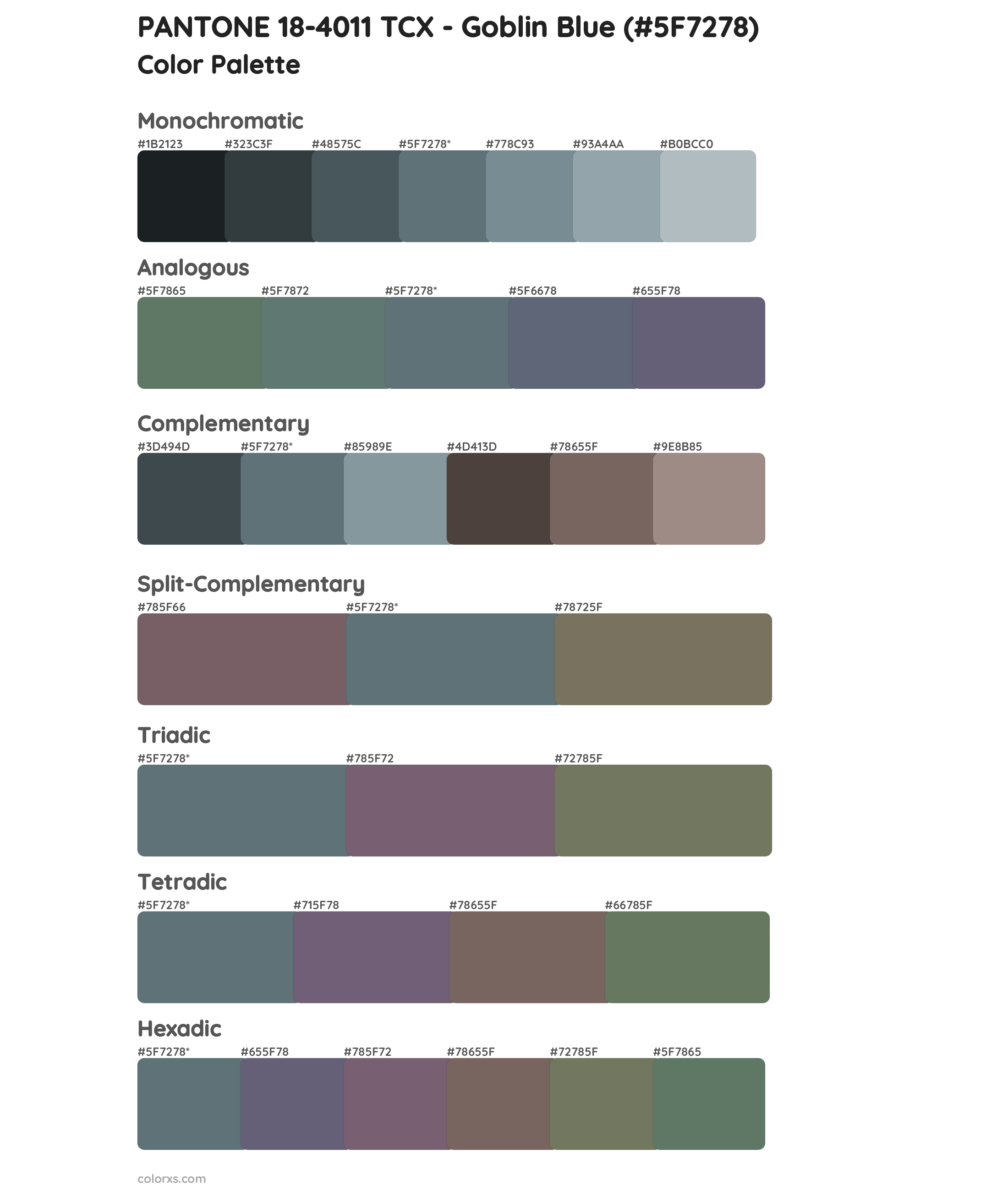 PANTONE 18-4011 TCX - Goblin Blue Color Scheme Palettes