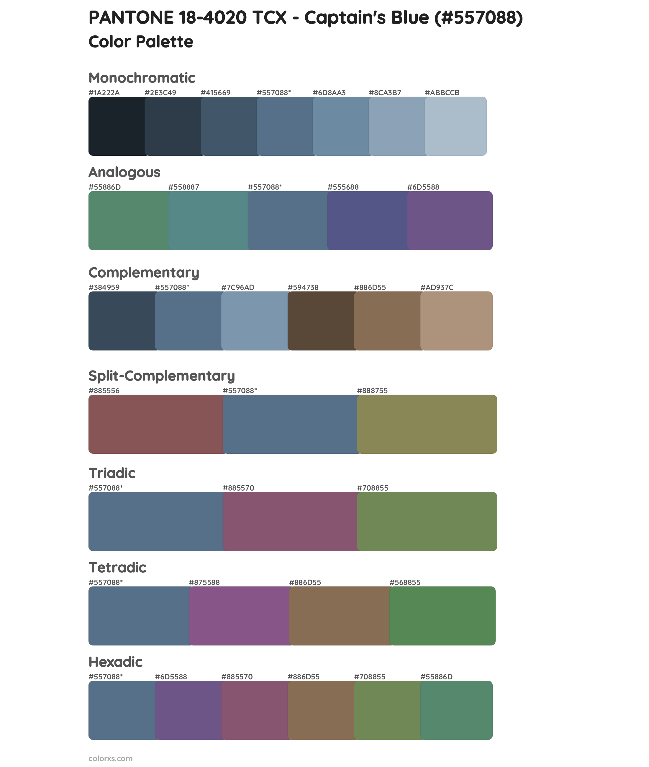 PANTONE 18-4020 TCX - Captain's Blue Color Scheme Palettes