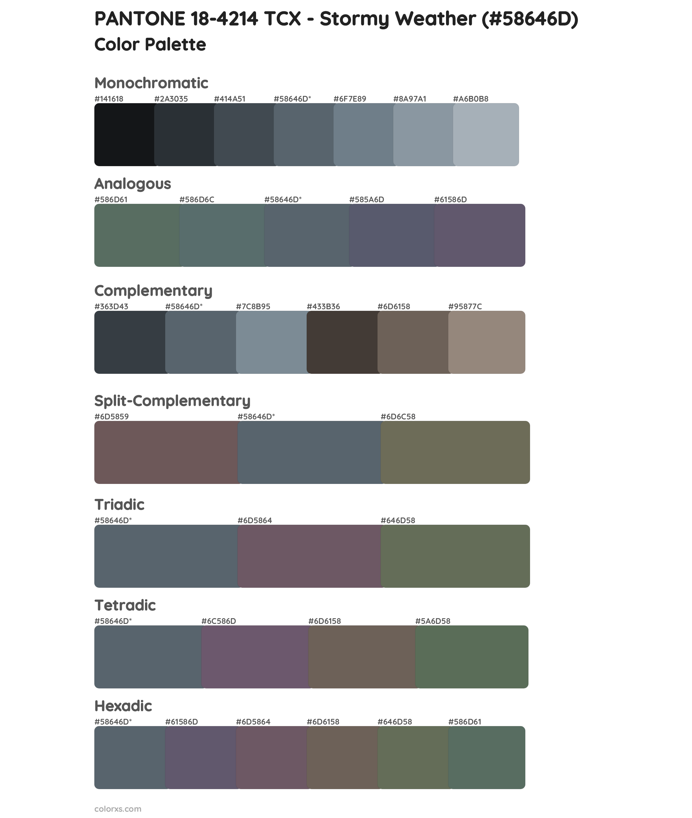 PANTONE 18-4214 TCX - Stormy Weather Color Scheme Palettes