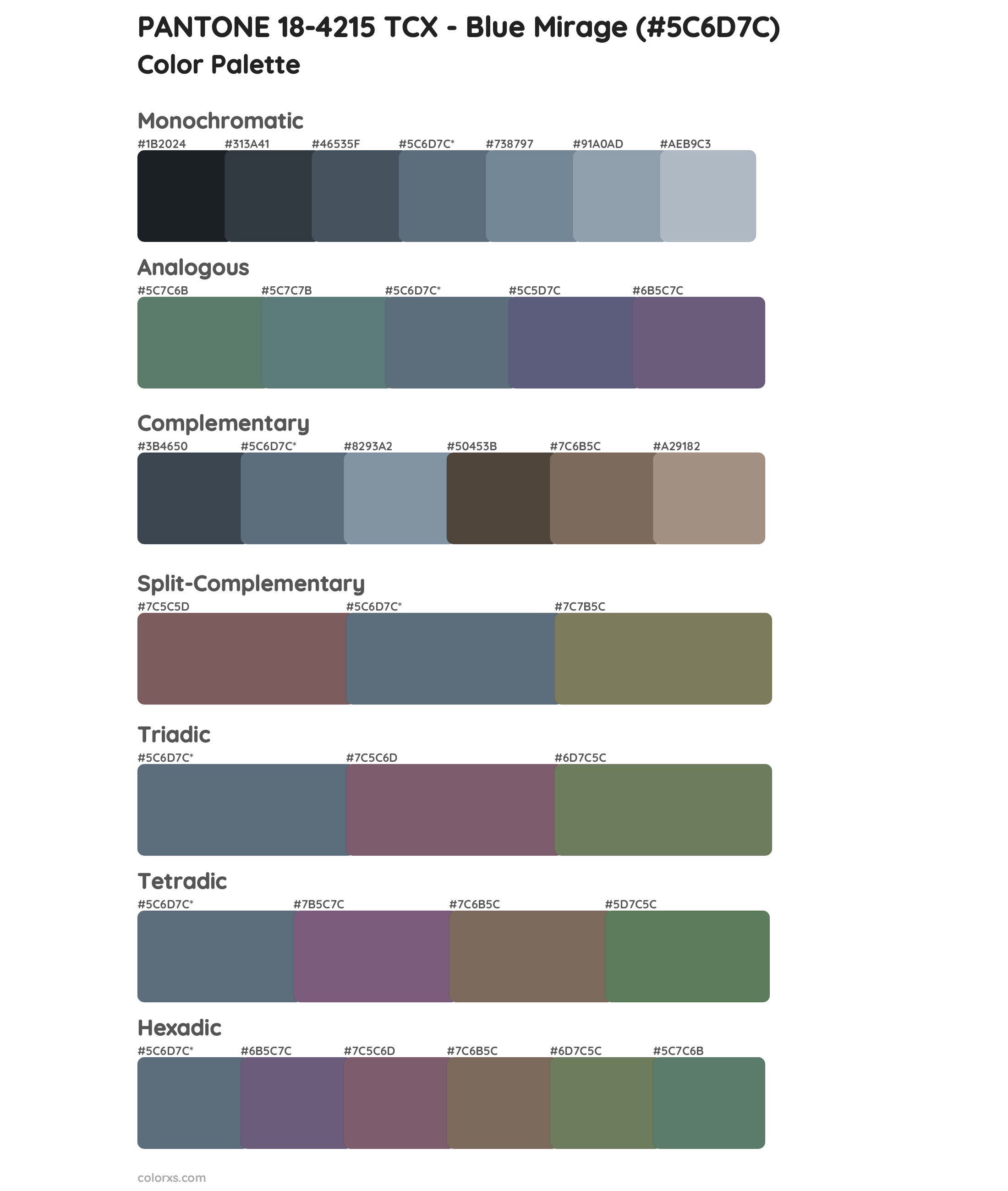 PANTONE 18-4215 TCX - Blue Mirage Color Scheme Palettes