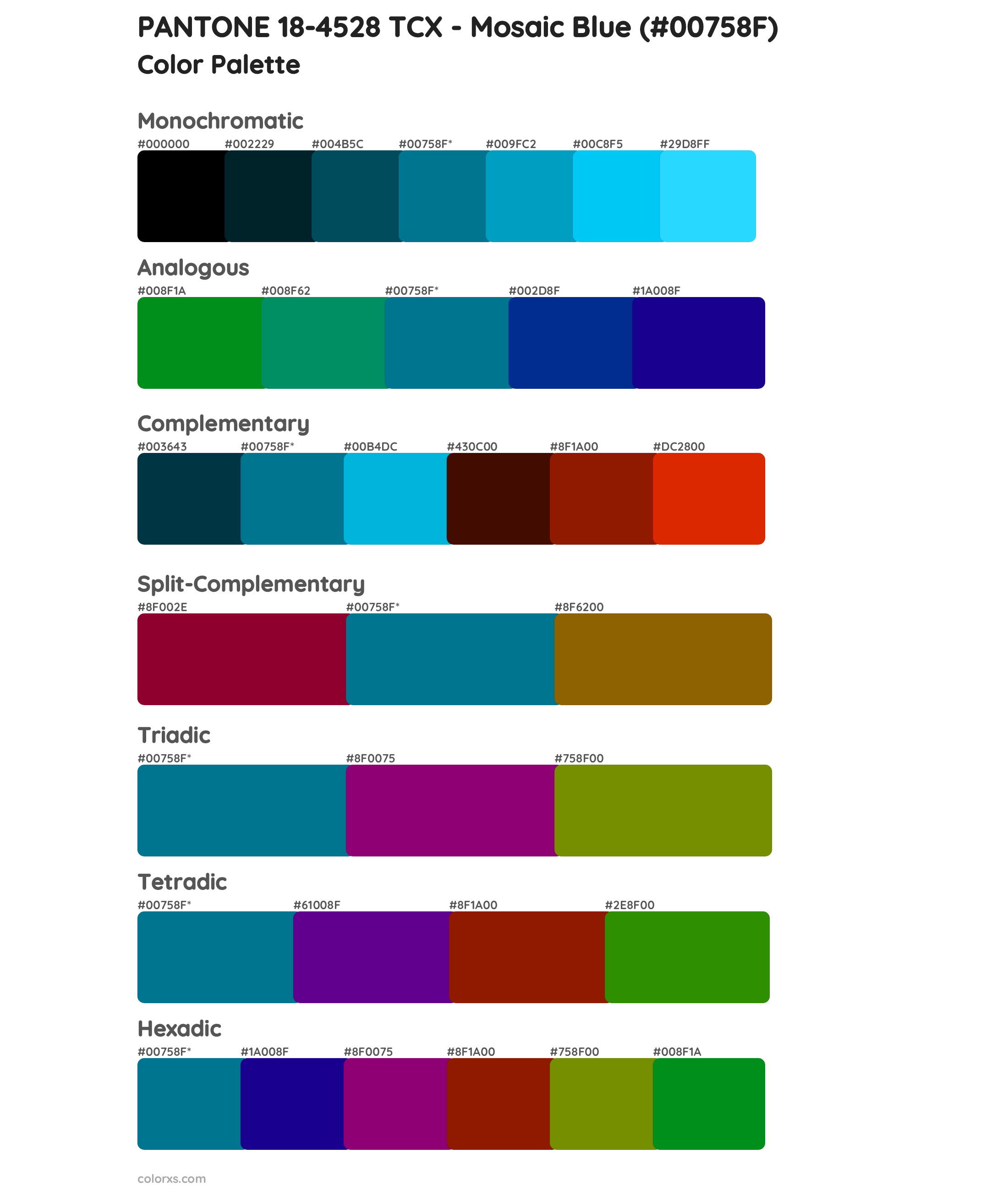 PANTONE 18-4528 TCX - Mosaic Blue Color Scheme Palettes