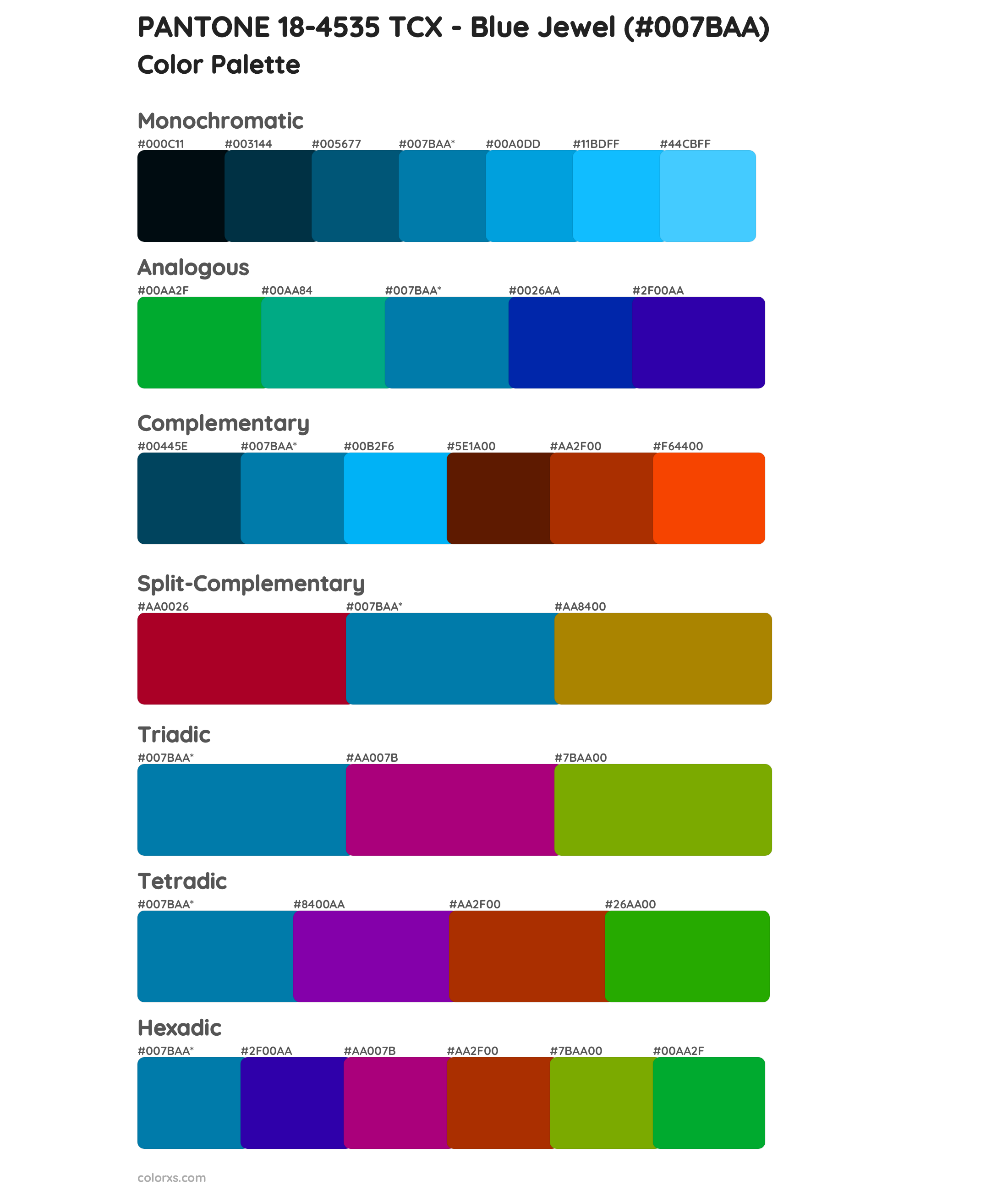 PANTONE 18-4535 TCX - Blue Jewel Color Scheme Palettes