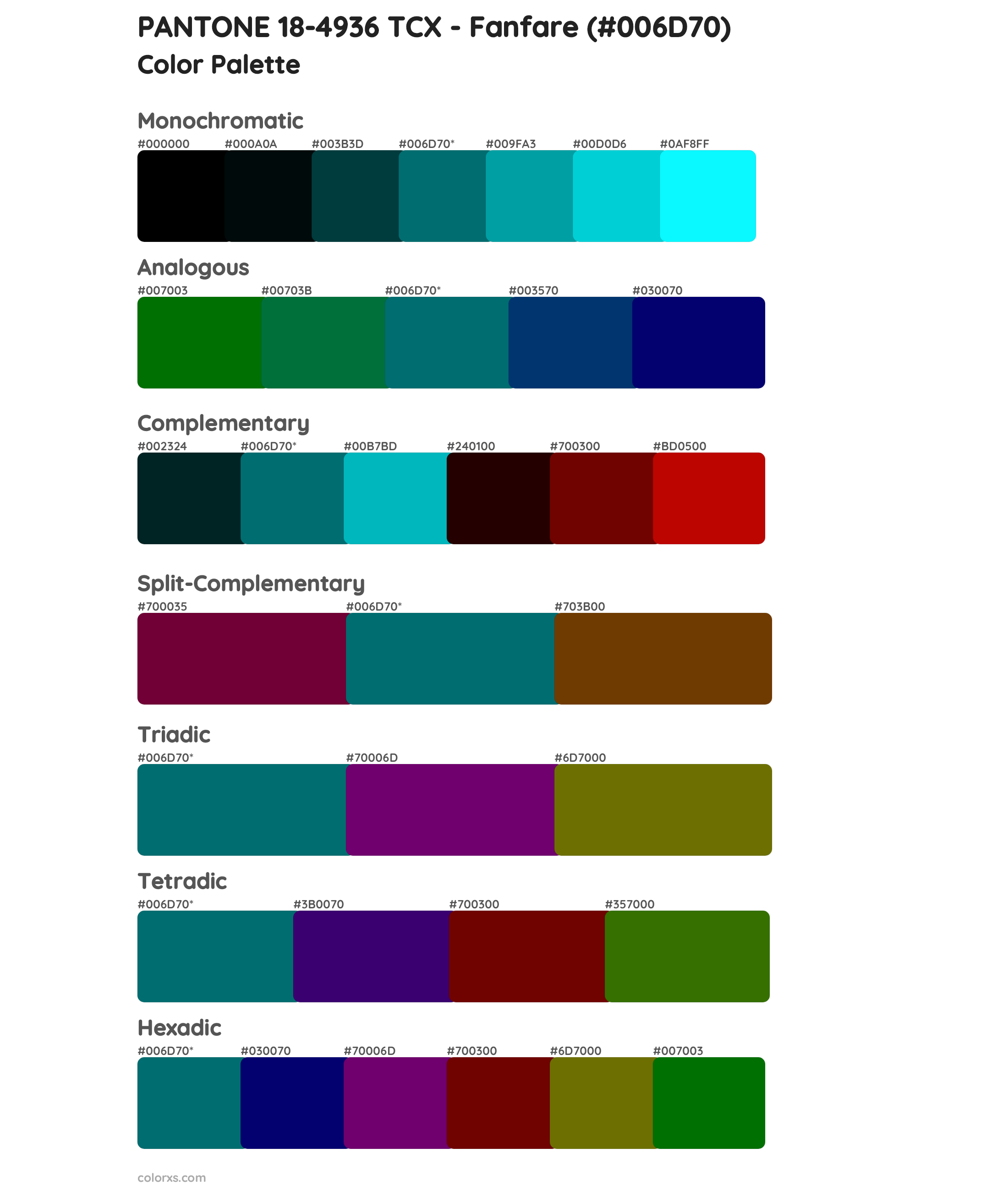 PANTONE 18-4936 TCX - Fanfare Color Scheme Palettes