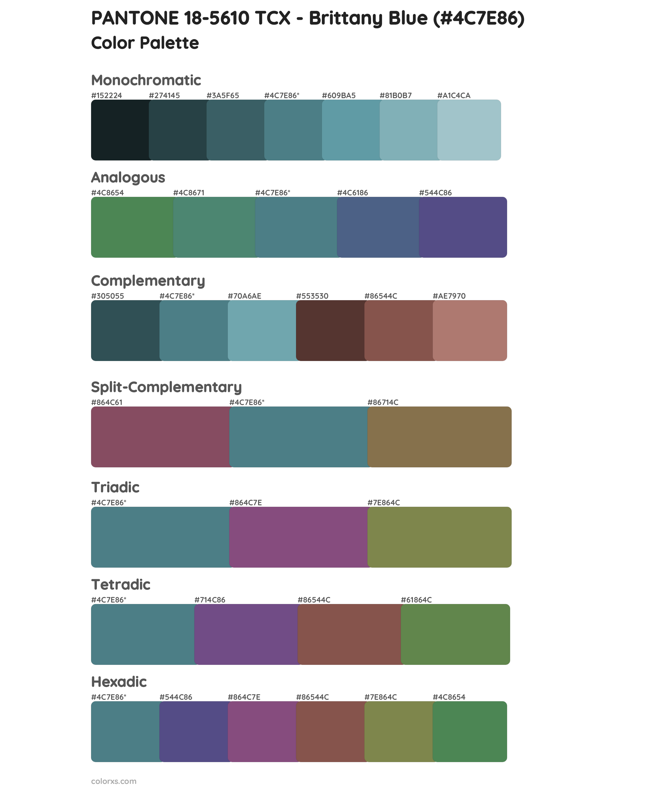 PANTONE 18-5610 TCX - Brittany Blue Color Scheme Palettes