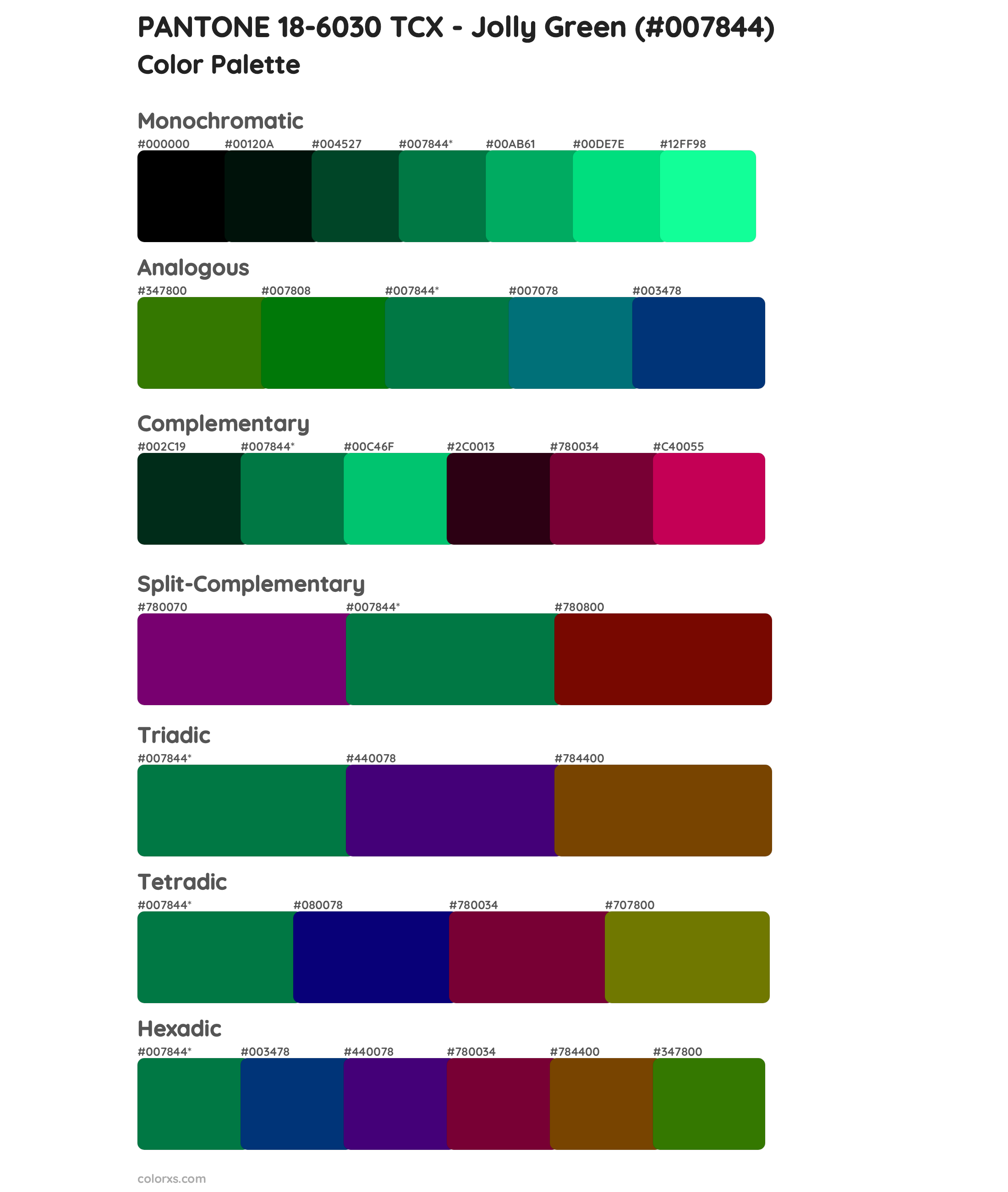 PANTONE 18-6030 TCX - Jolly Green Color Scheme Palettes