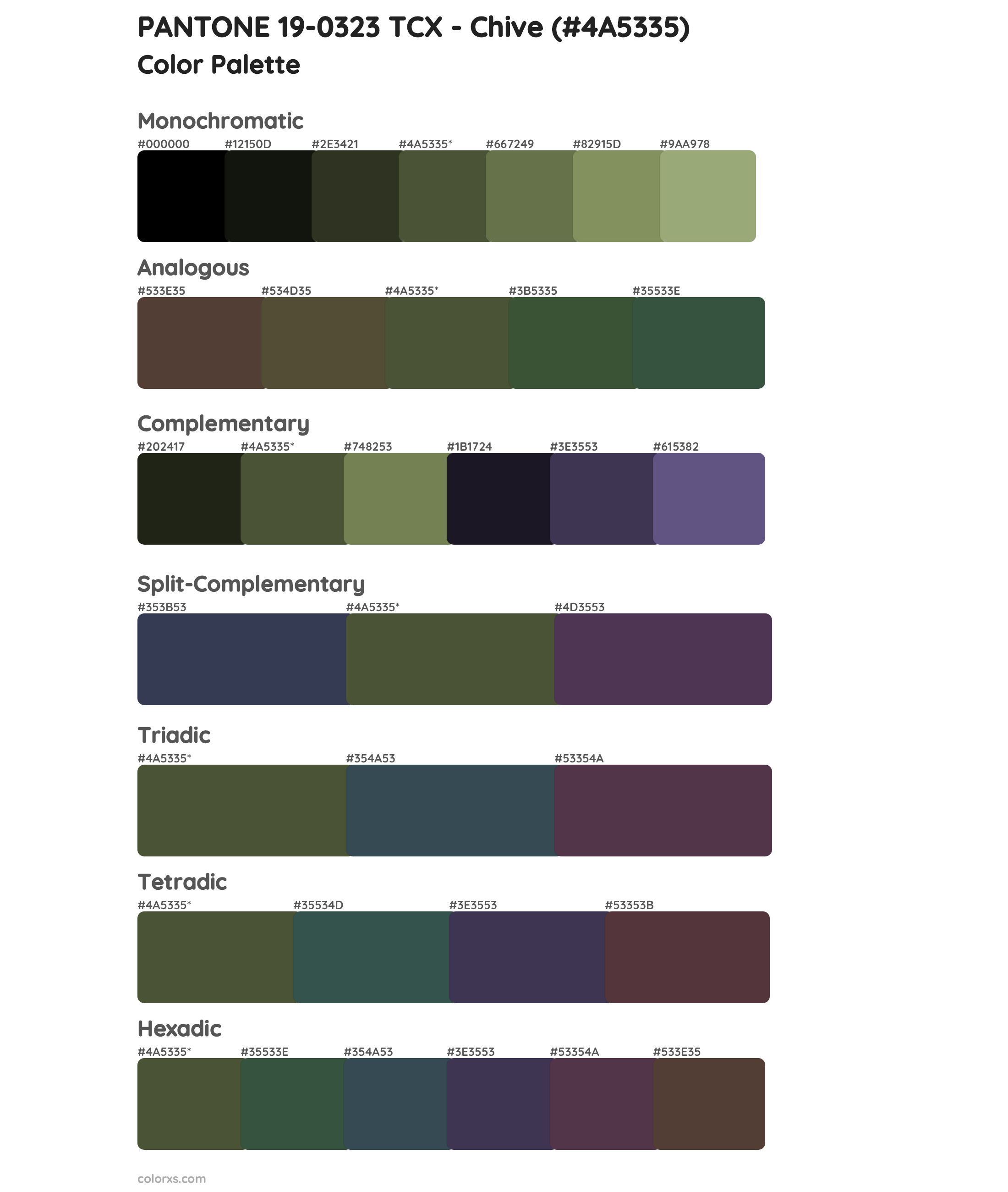 PANTONE 19-0323 TCX - Chive Color Scheme Palettes