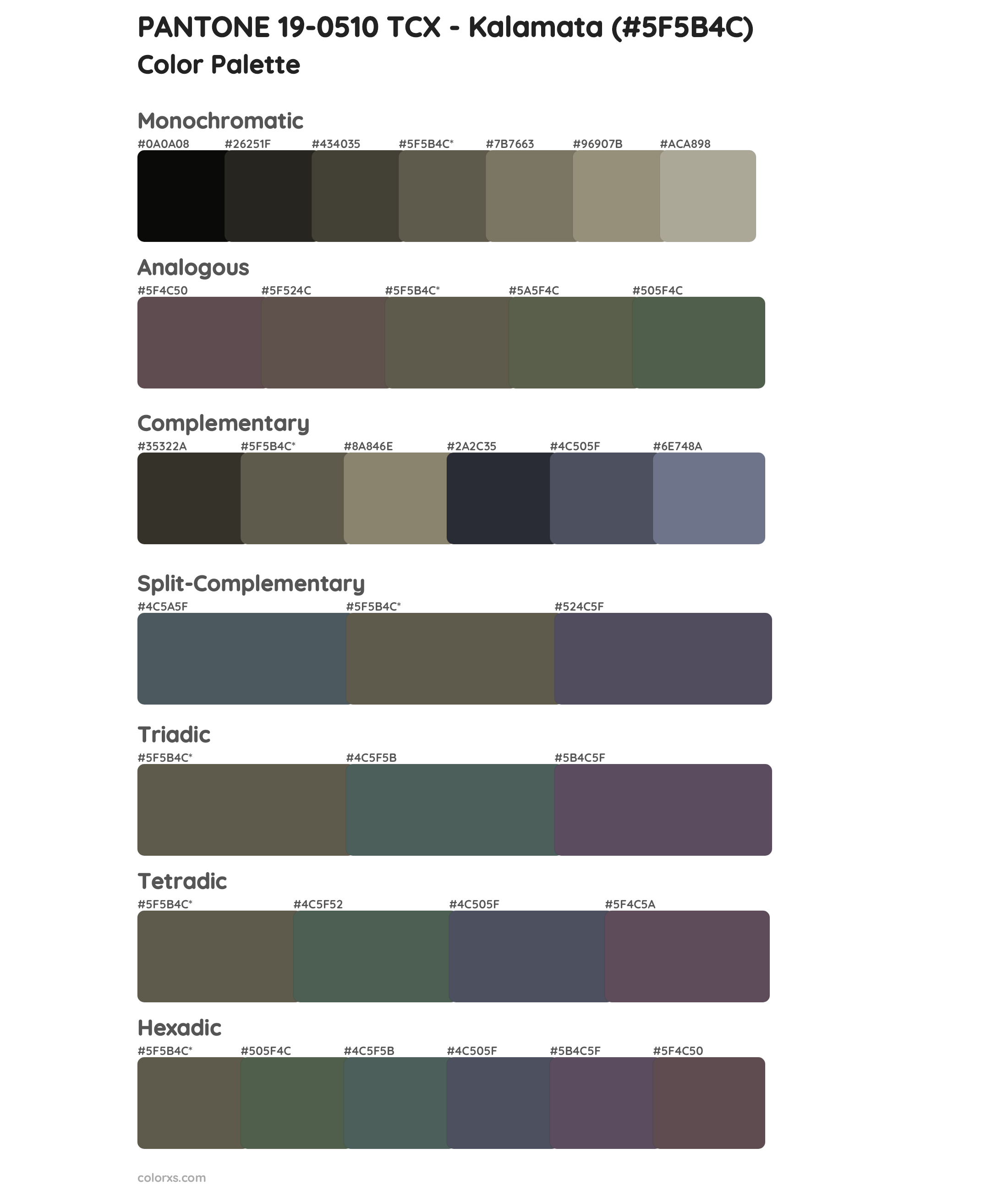 PANTONE 19-0510 TCX - Kalamata Color Scheme Palettes