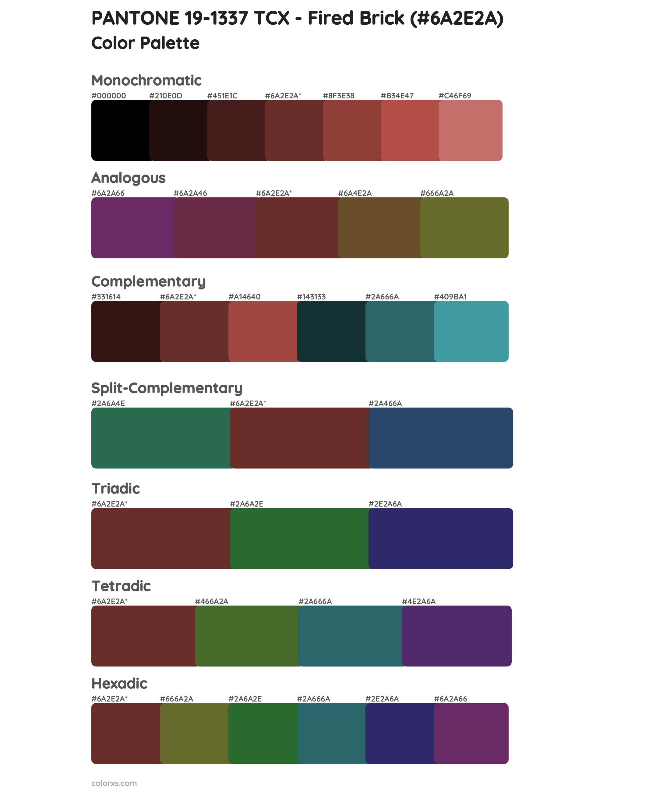 PANTONE 19-1337 TCX - Fired Brick Color Scheme Palettes