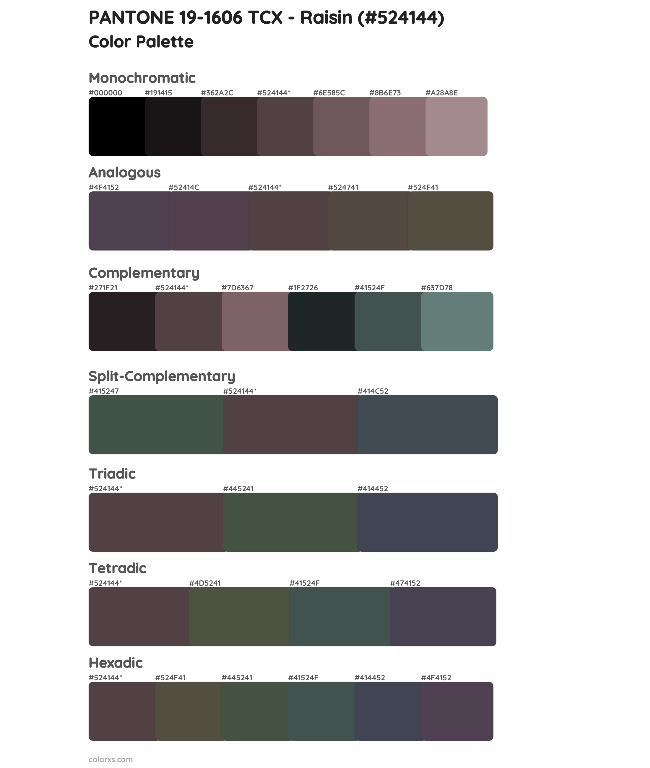 PANTONE 19-1606 TCX - Raisin Color Scheme Palettes