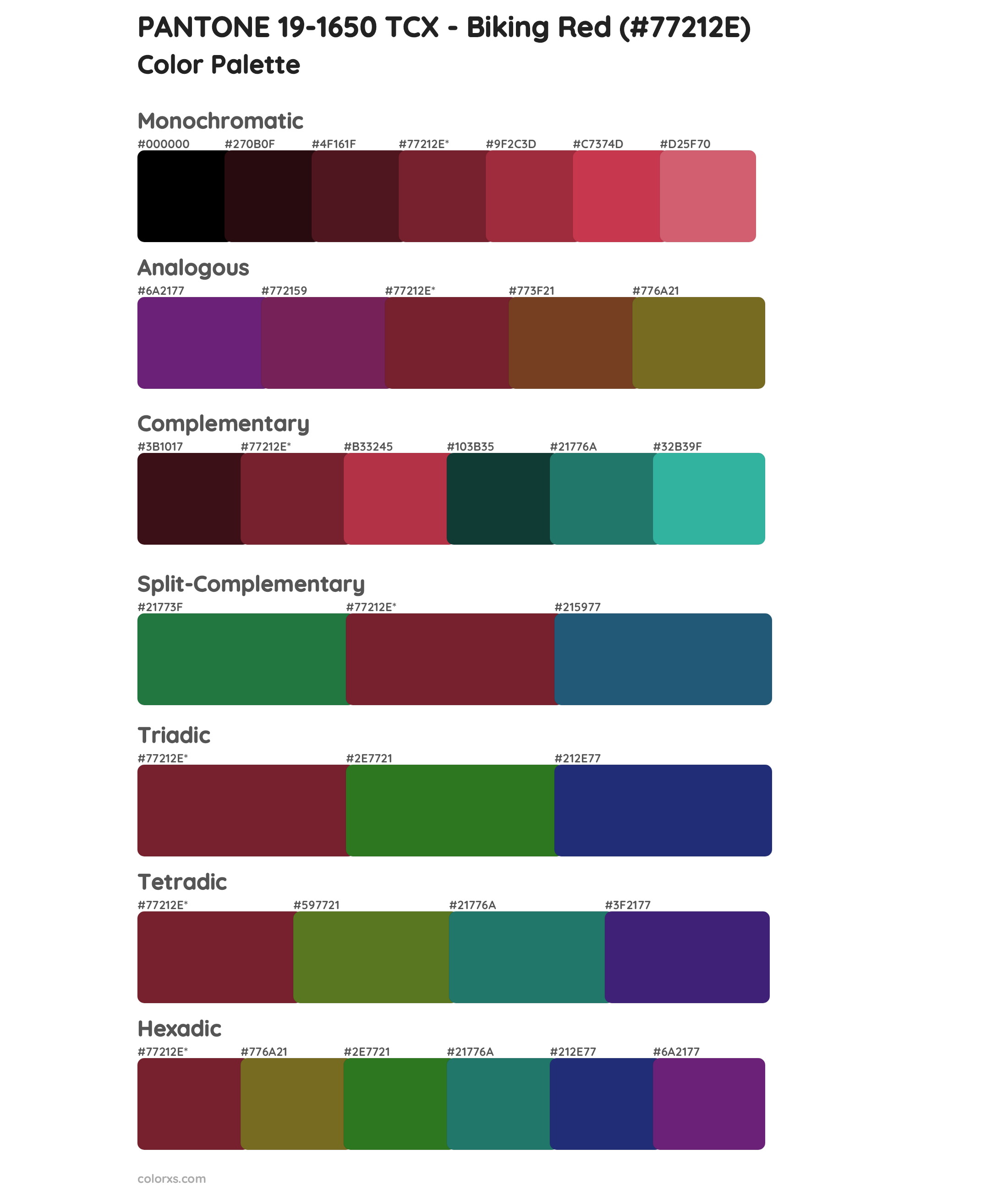 PANTONE 19-1650 TCX - Biking Red Color Scheme Palettes