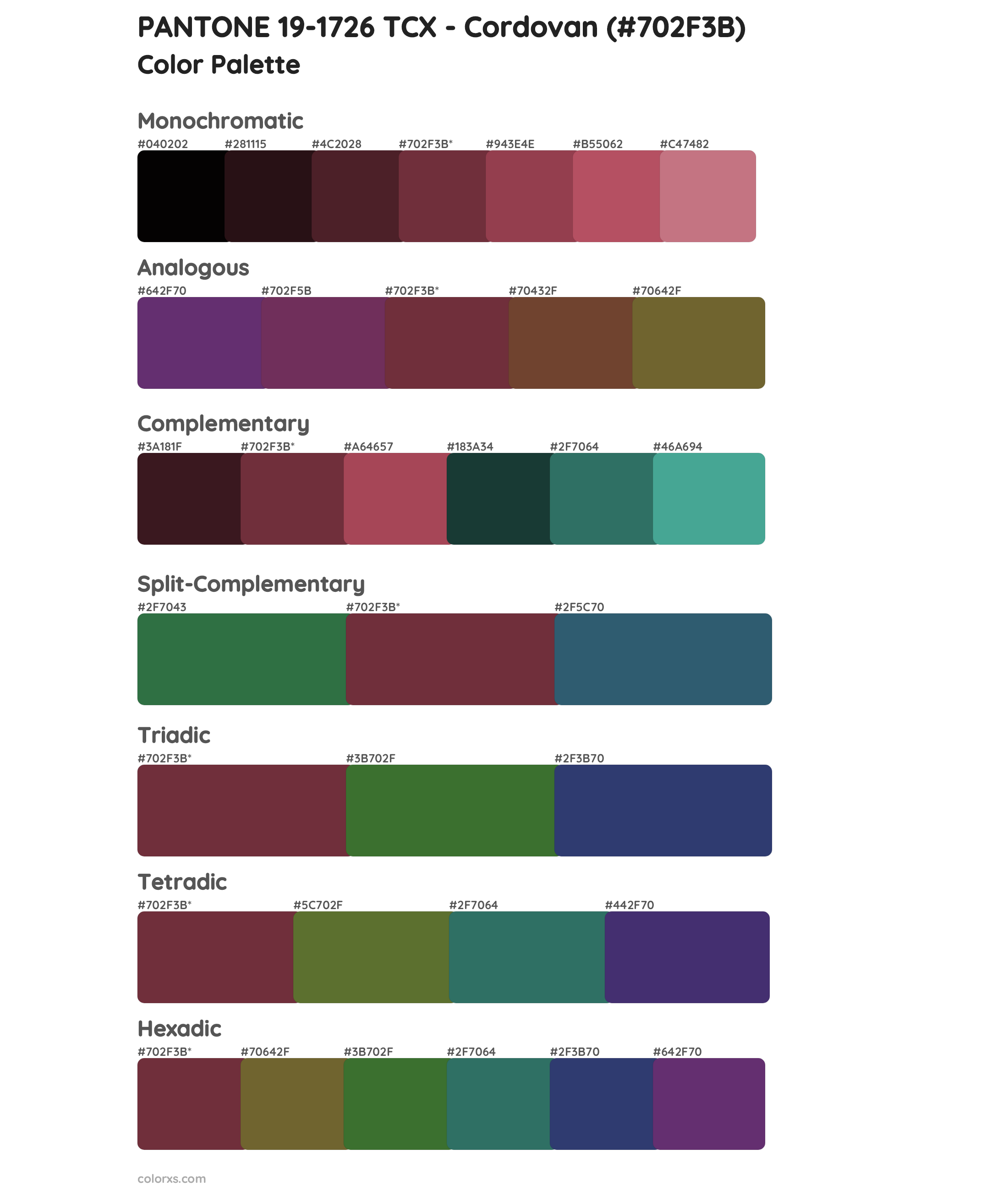 PANTONE 19-1726 TCX - Cordovan Color Scheme Palettes