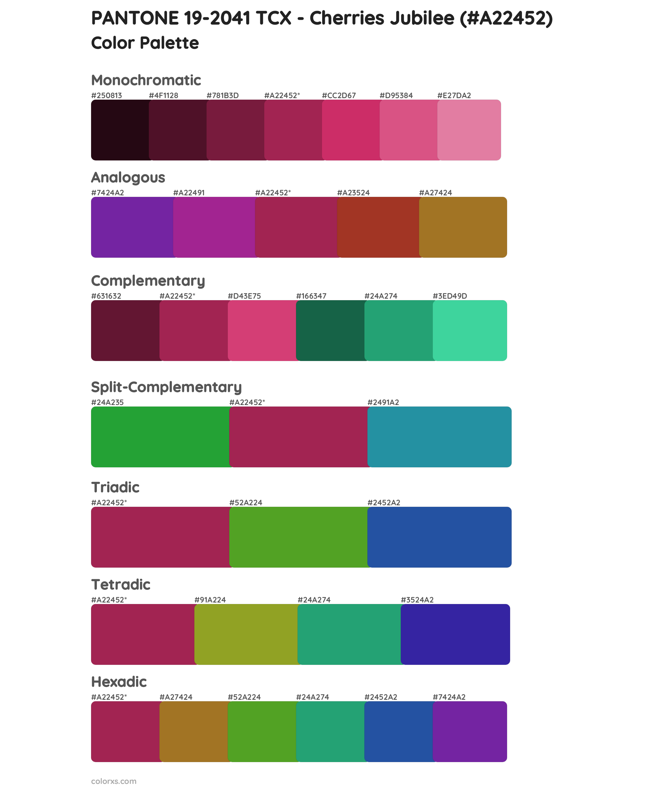 PANTONE 19-2041 TCX - Cherries Jubilee Color Scheme Palettes