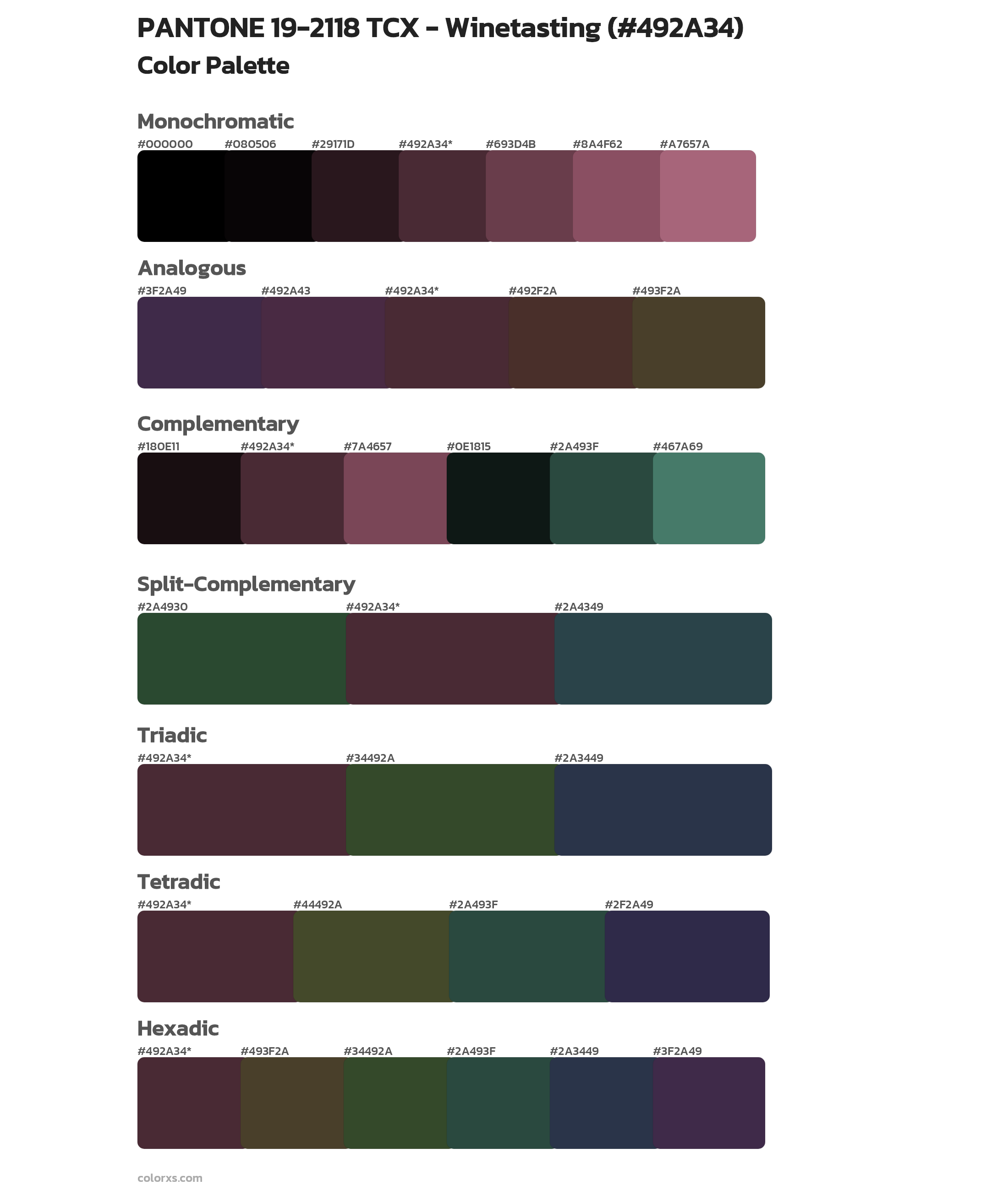 PANTONE 19-2118 TCX - Winetasting Color Scheme Palettes