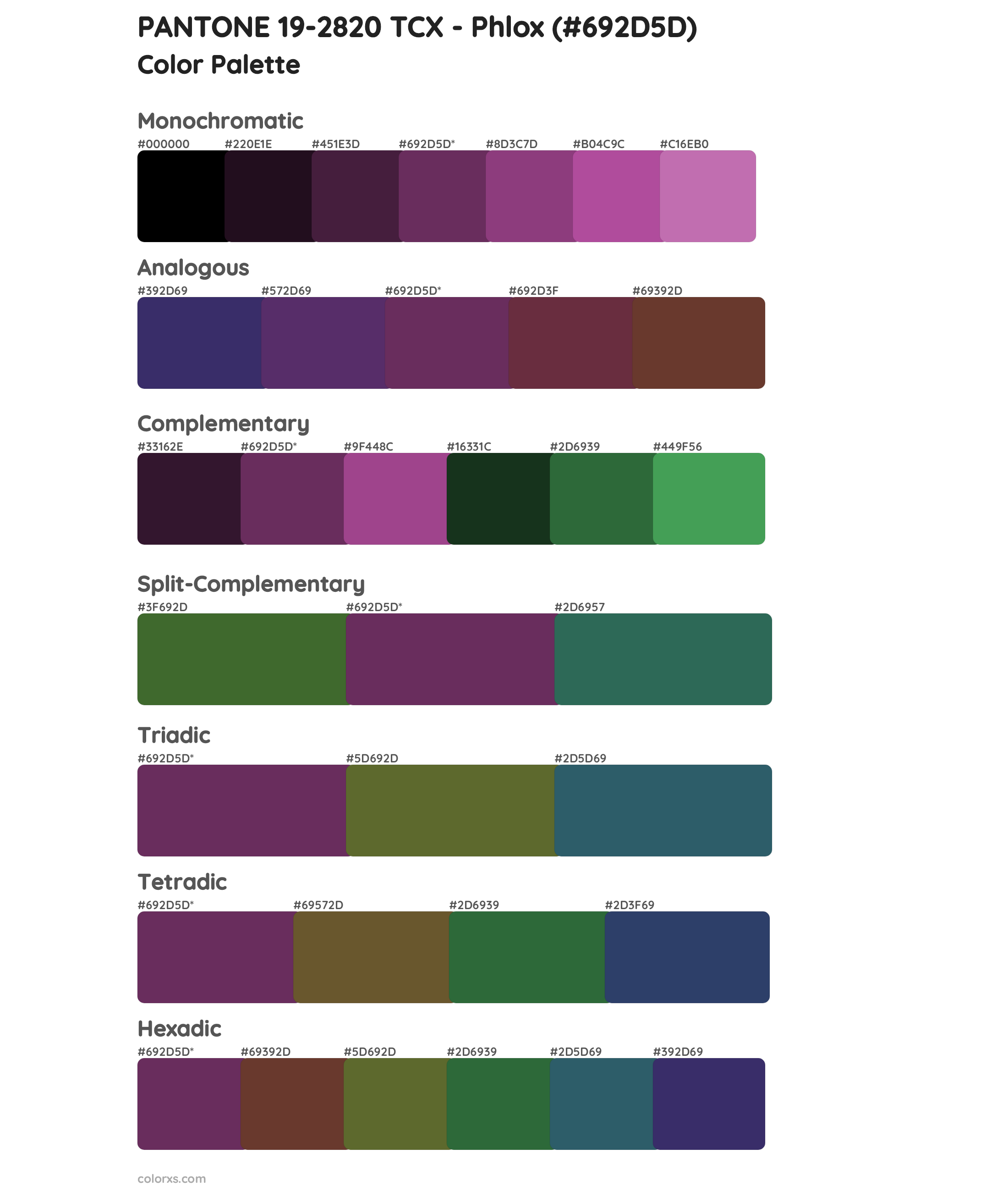 PANTONE 19-2820 TCX - Phlox Color Scheme Palettes