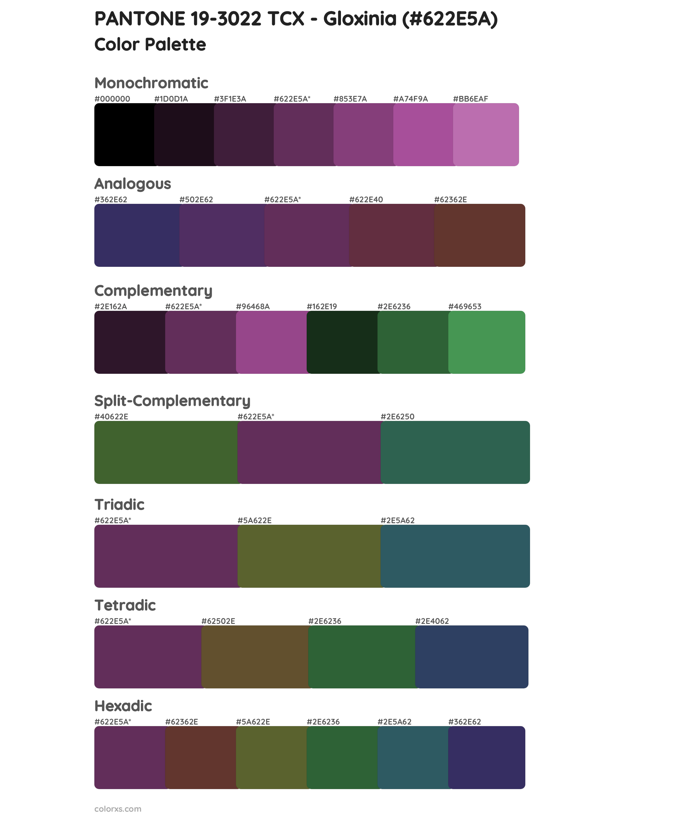 PANTONE 19-3022 TCX - Gloxinia Color Scheme Palettes