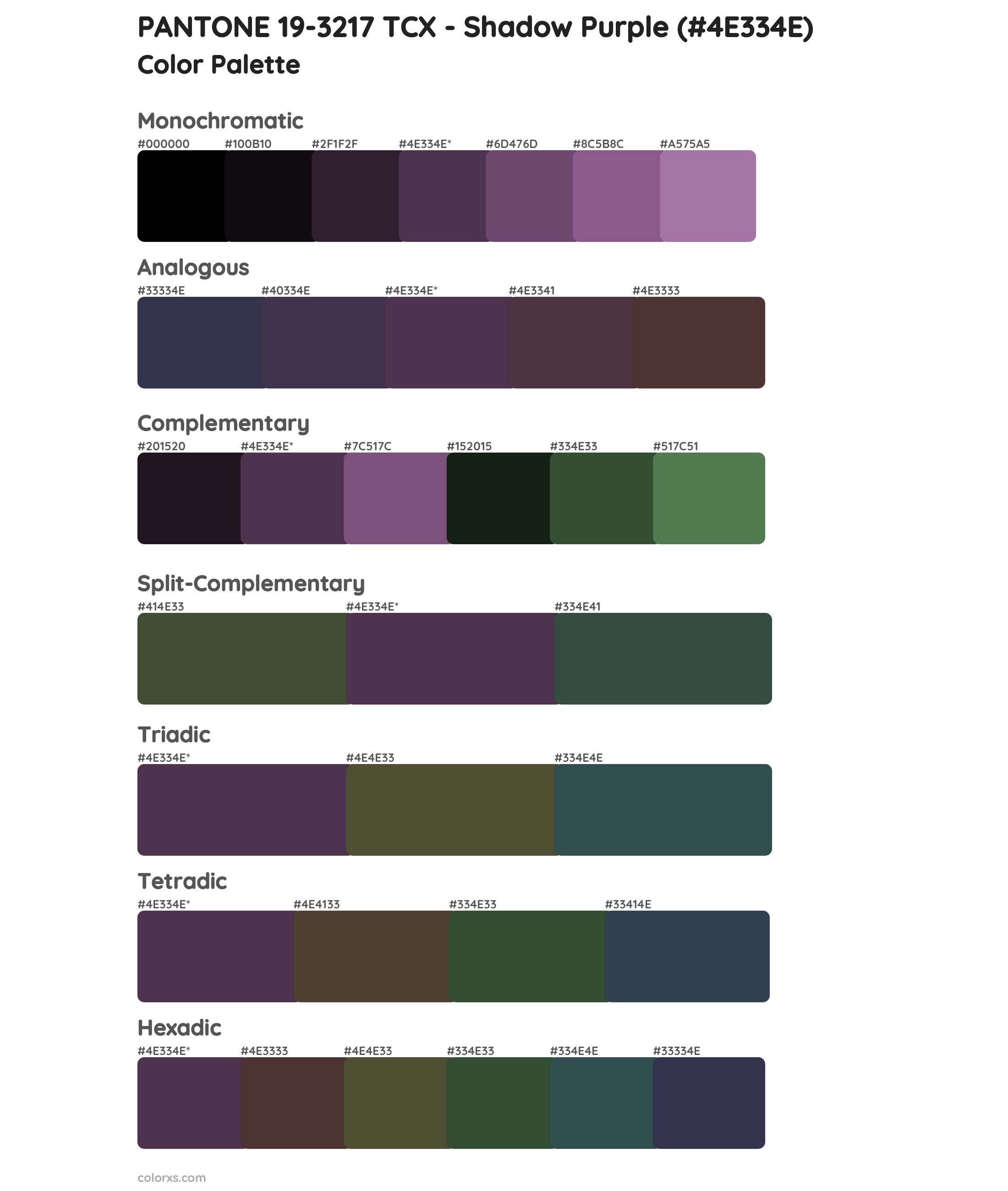 PANTONE 19-3217 TCX - Shadow Purple Color Scheme Palettes