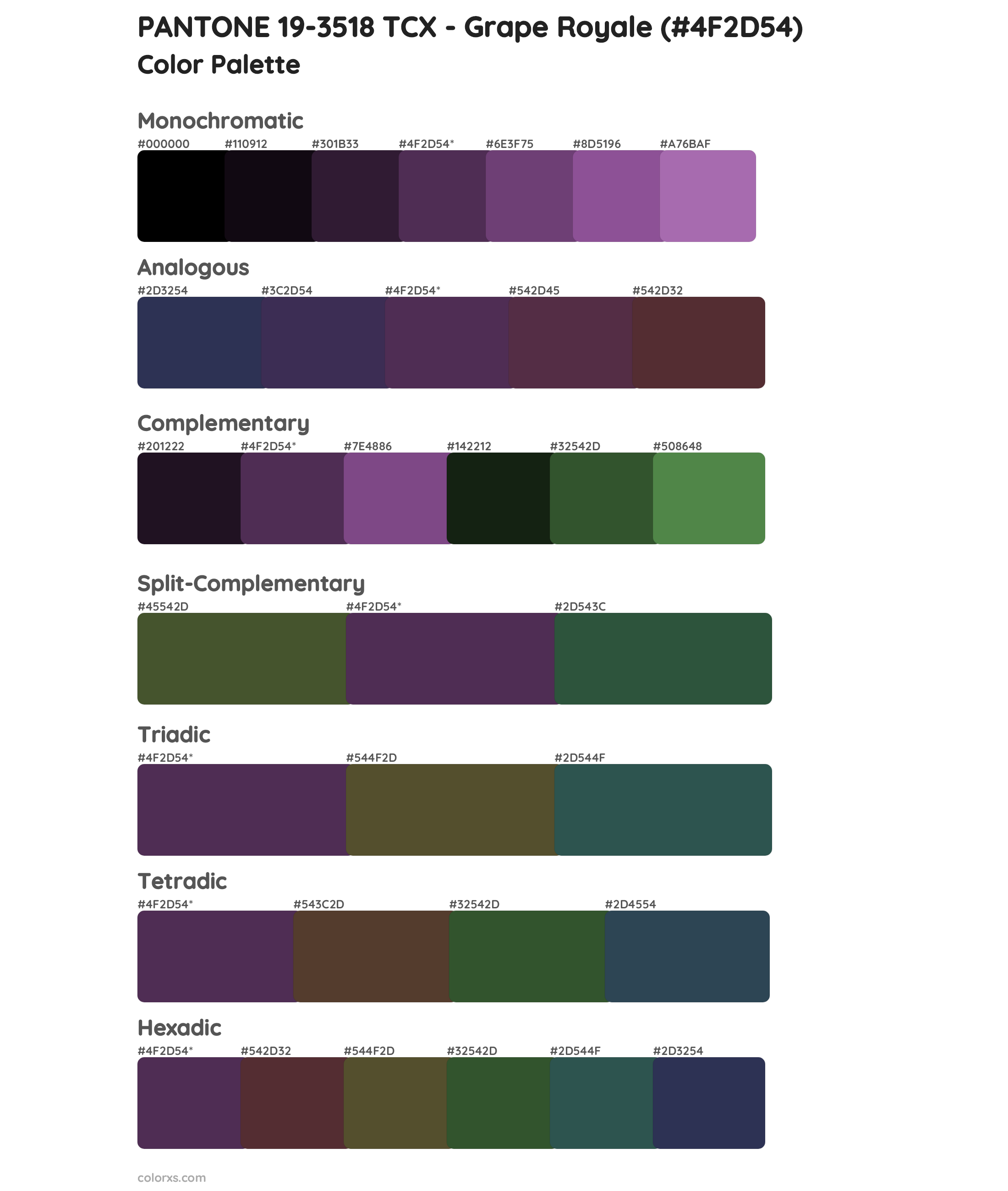 PANTONE 19-3518 TCX - Grape Royale Color Scheme Palettes