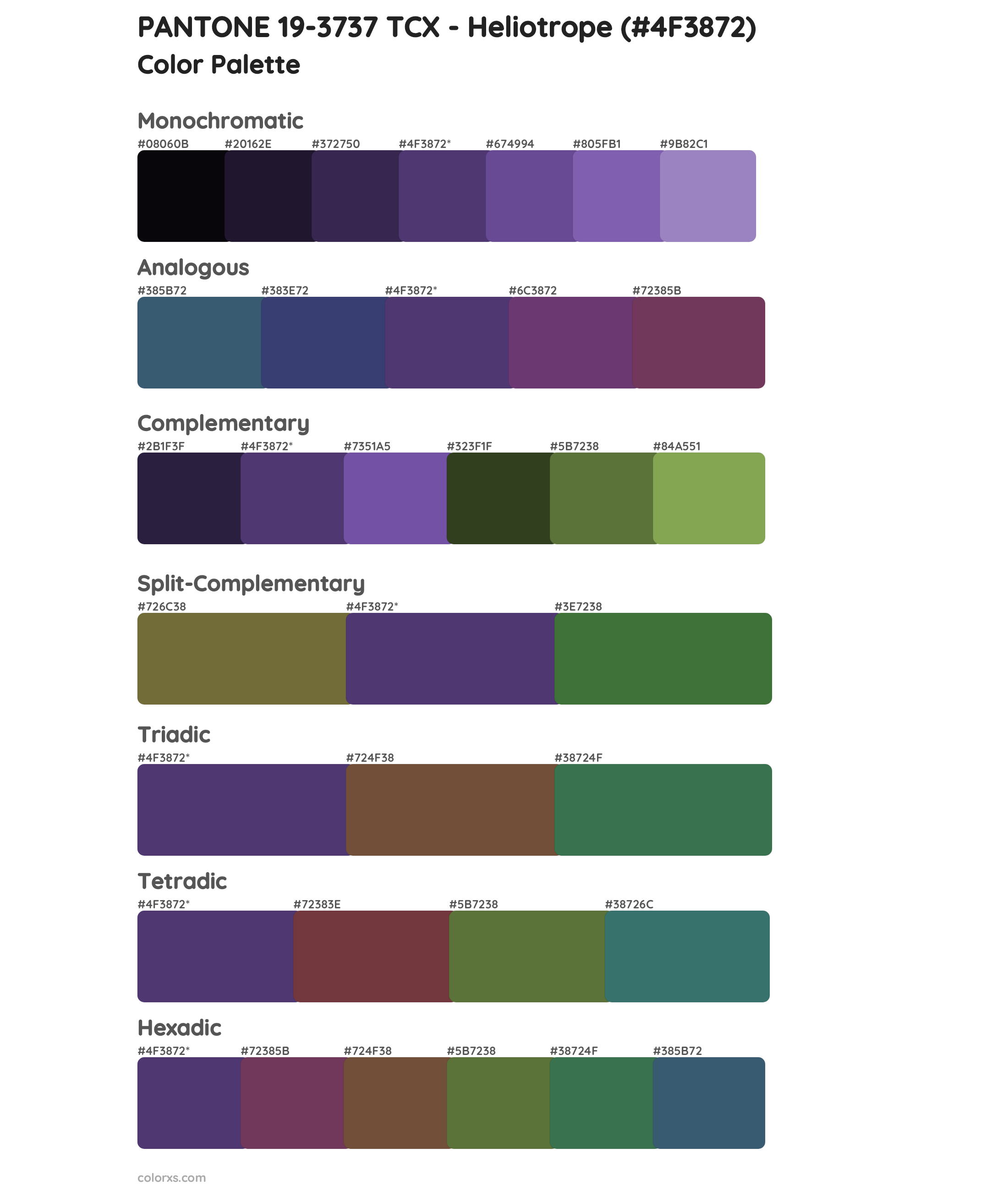 PANTONE 19-3737 TCX - Heliotrope Color Scheme Palettes