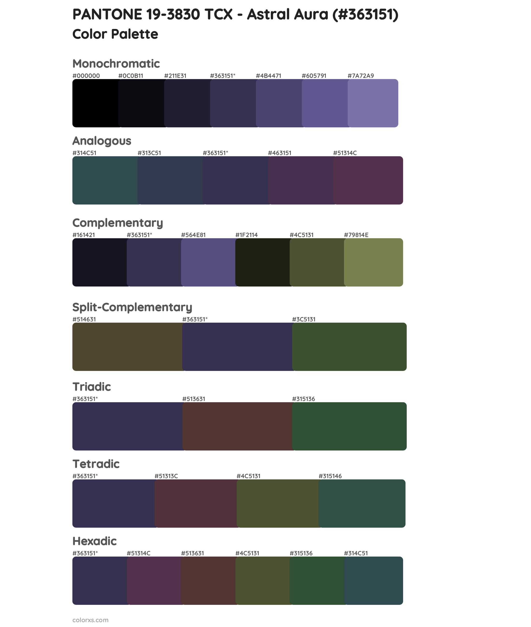 PANTONE 19-3830 TCX - Astral Aura Color Scheme Palettes