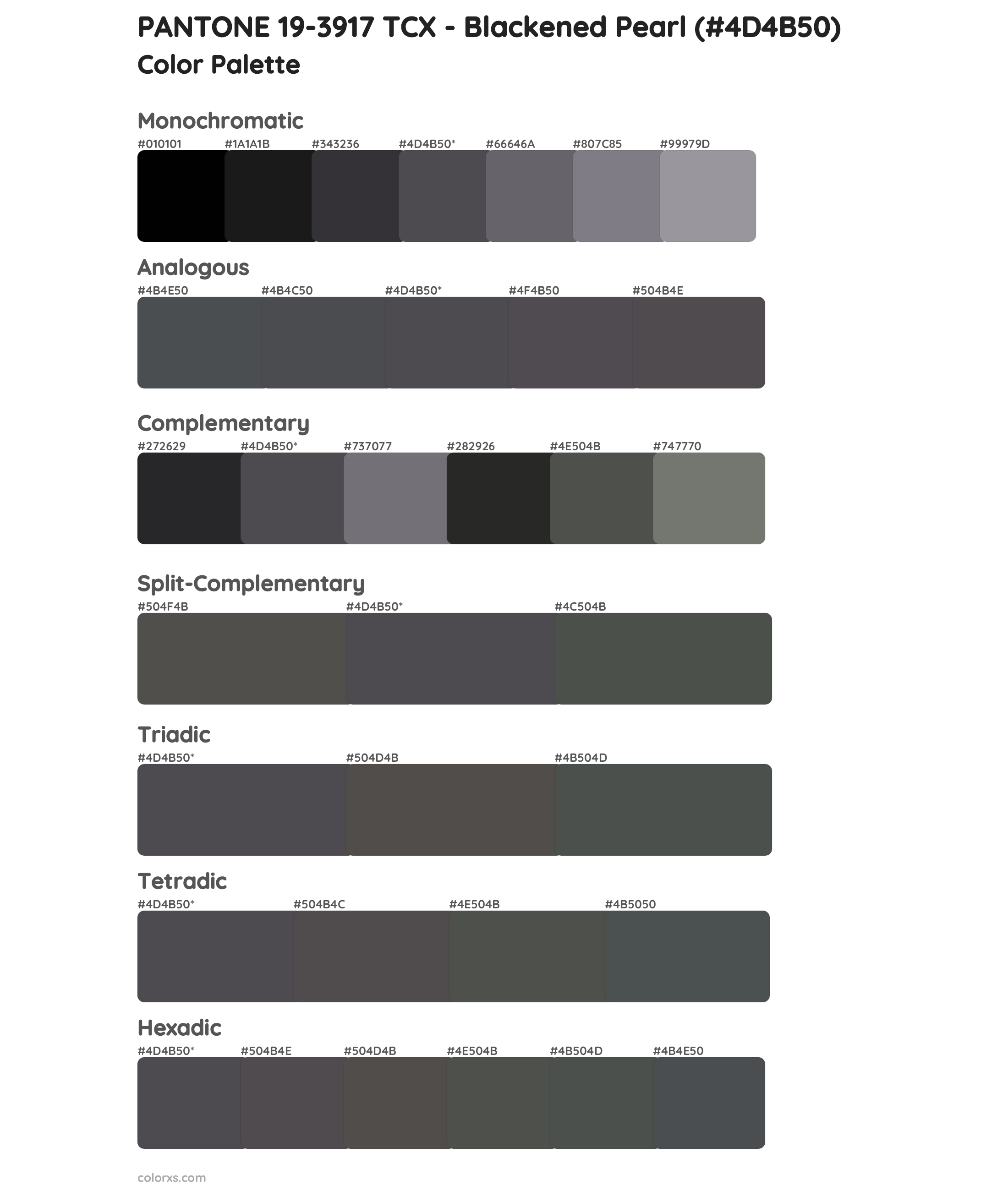 PANTONE 19-3917 TCX - Blackened Pearl Color Scheme Palettes