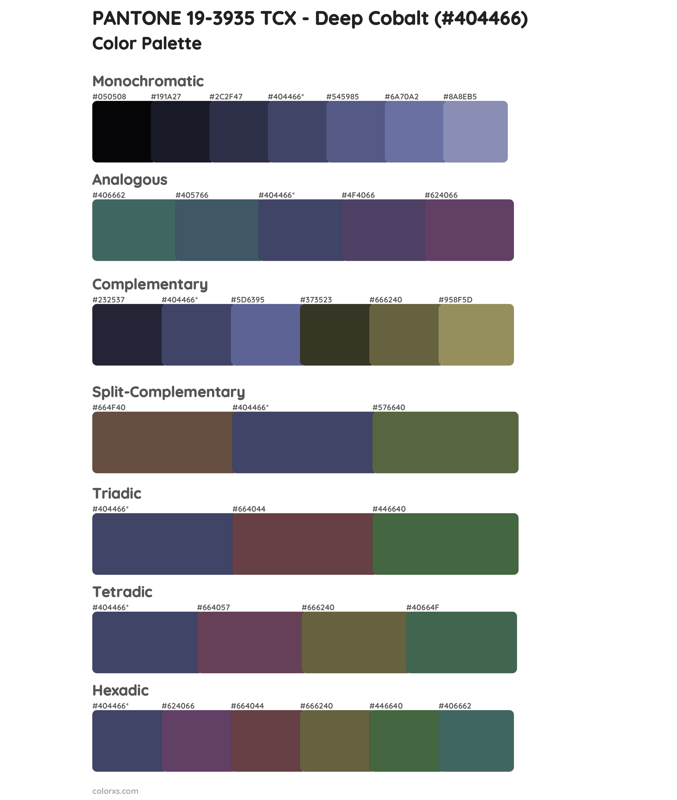 PANTONE 19-3935 TCX - Deep Cobalt Color Scheme Palettes