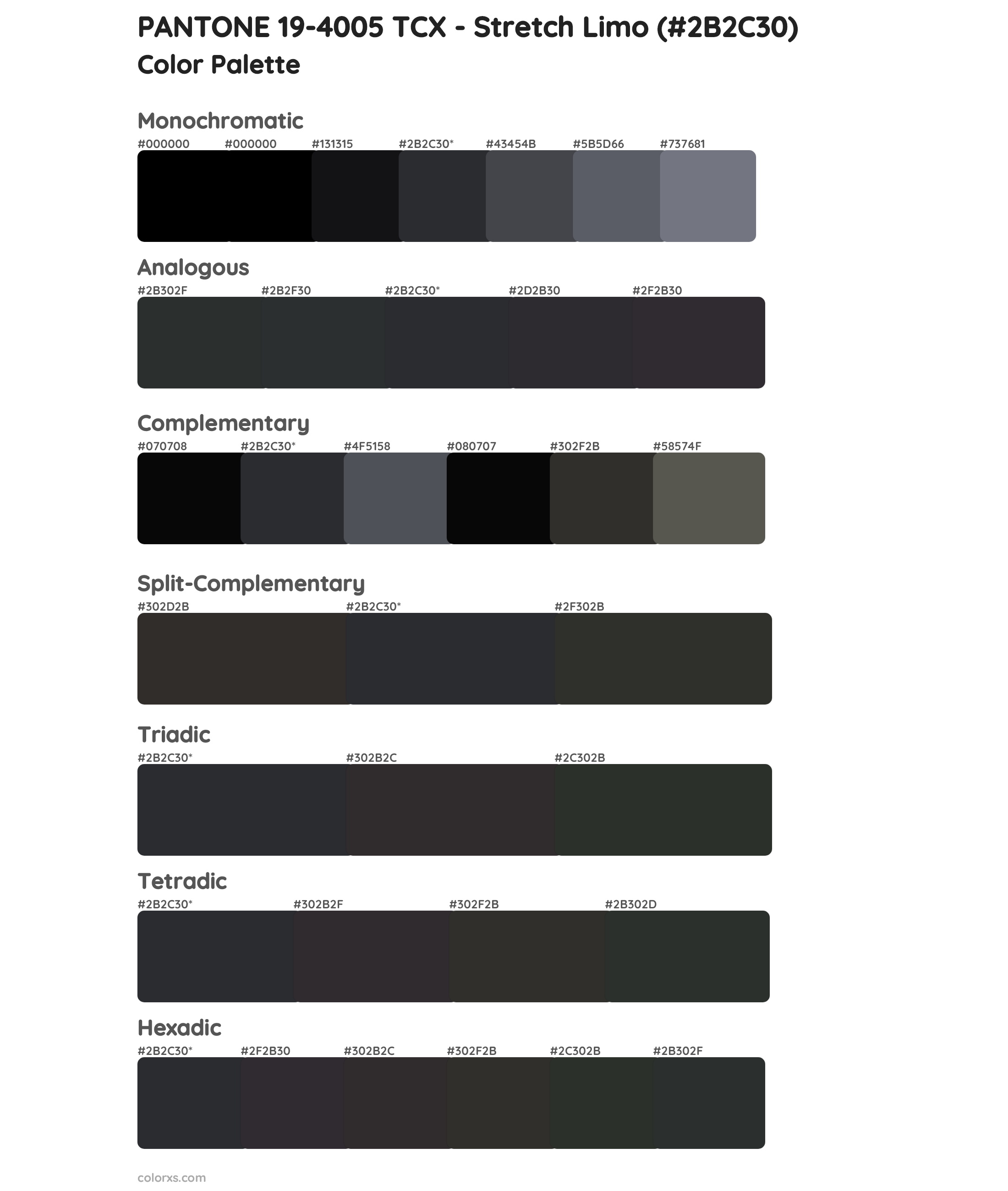 PANTONE 19-4005 TCX - Stretch Limo Color Scheme Palettes