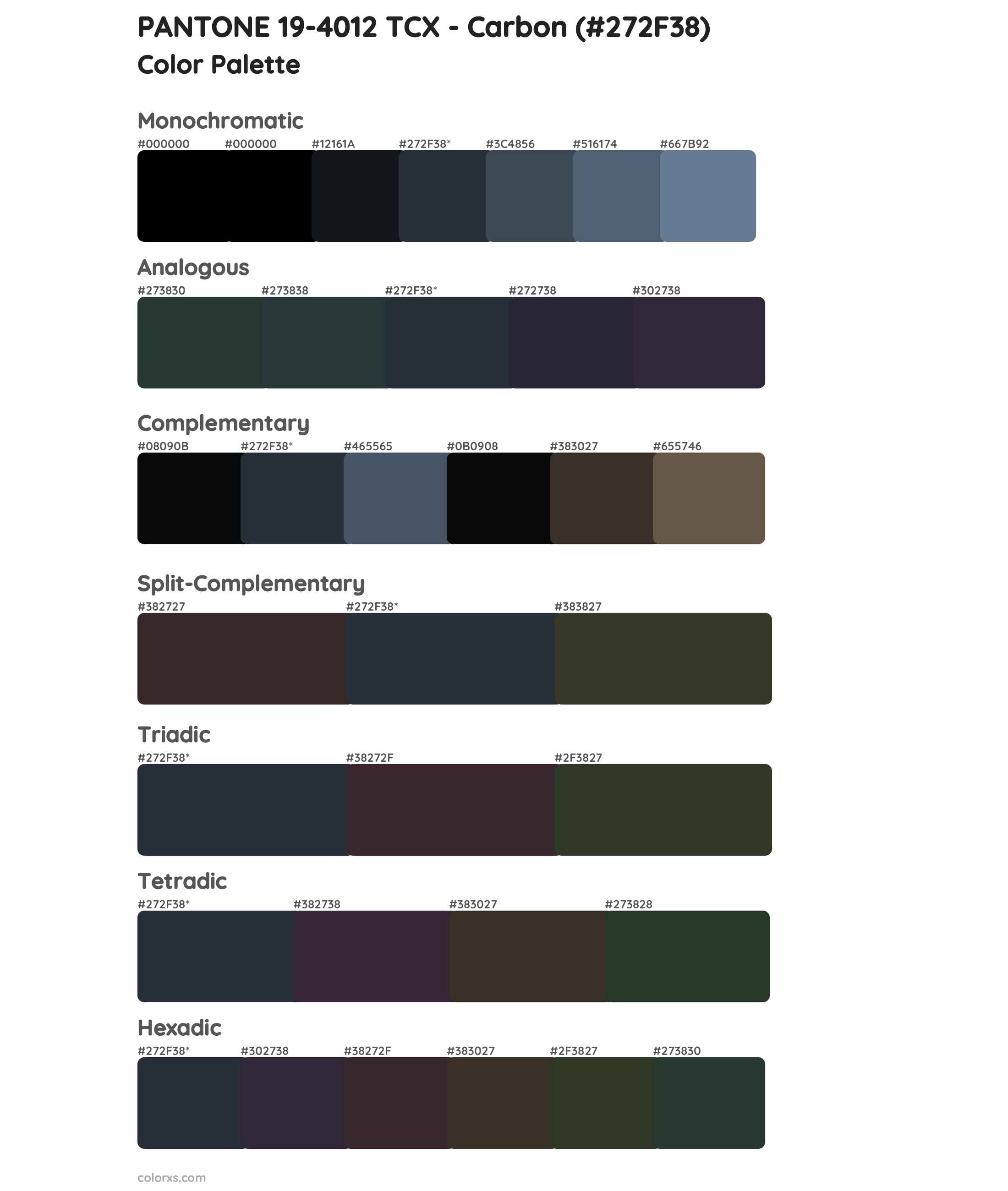 PANTONE 19-4012 TCX - Carbon Color Scheme Palettes