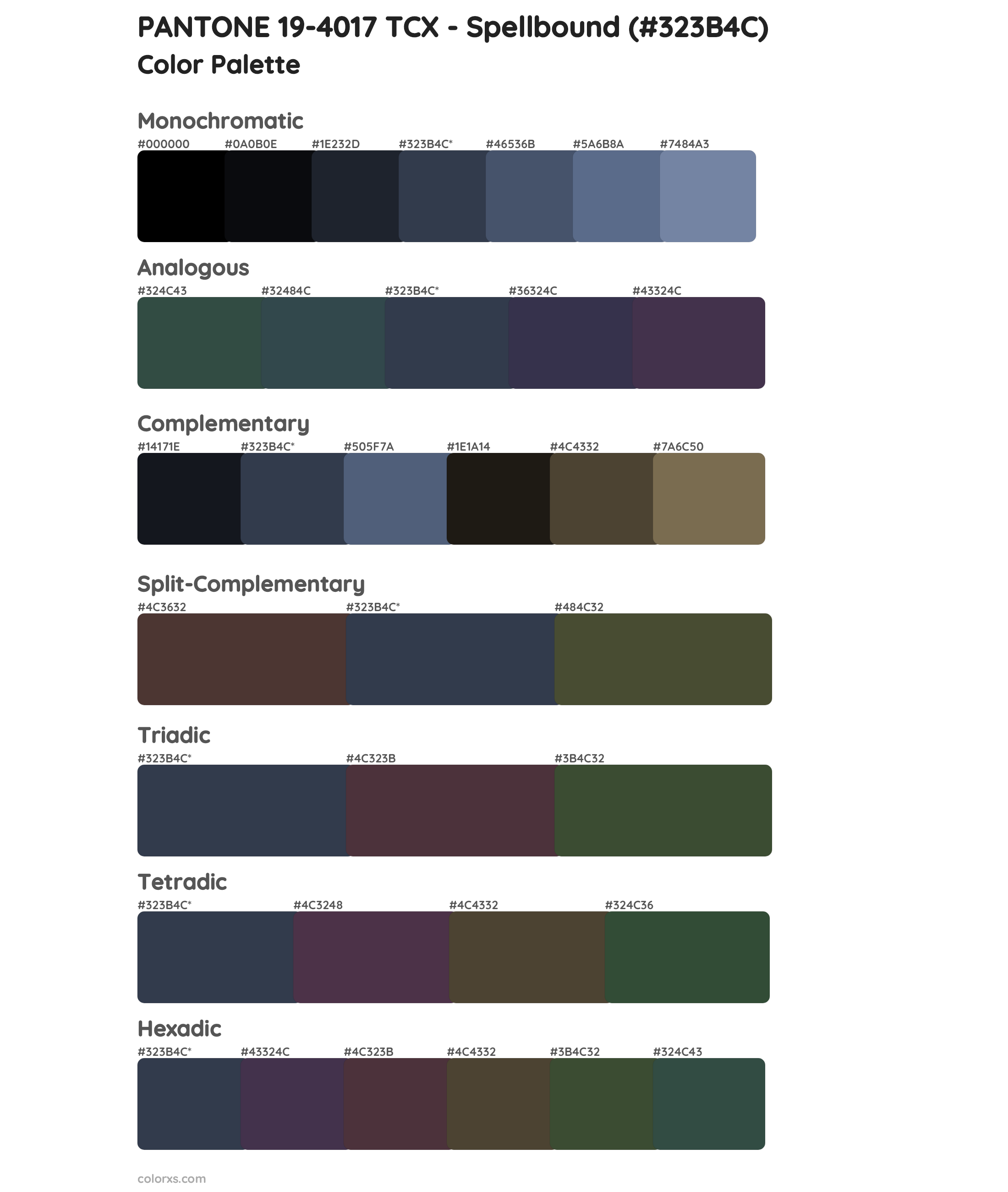 PANTONE 19-4017 TCX - Spellbound Color Scheme Palettes