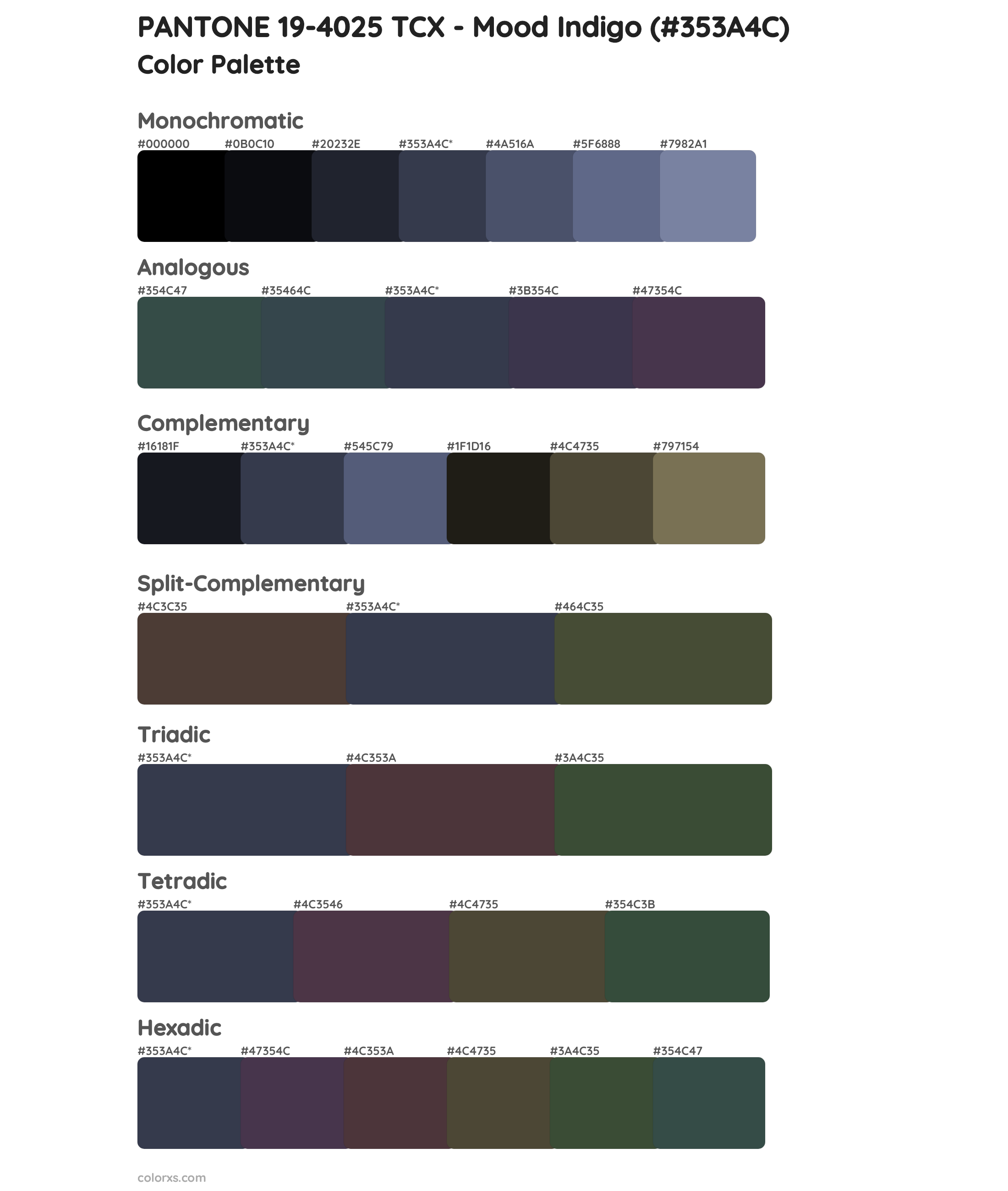 PANTONE 19-4025 TCX - Mood Indigo color palettes - colorxs.com