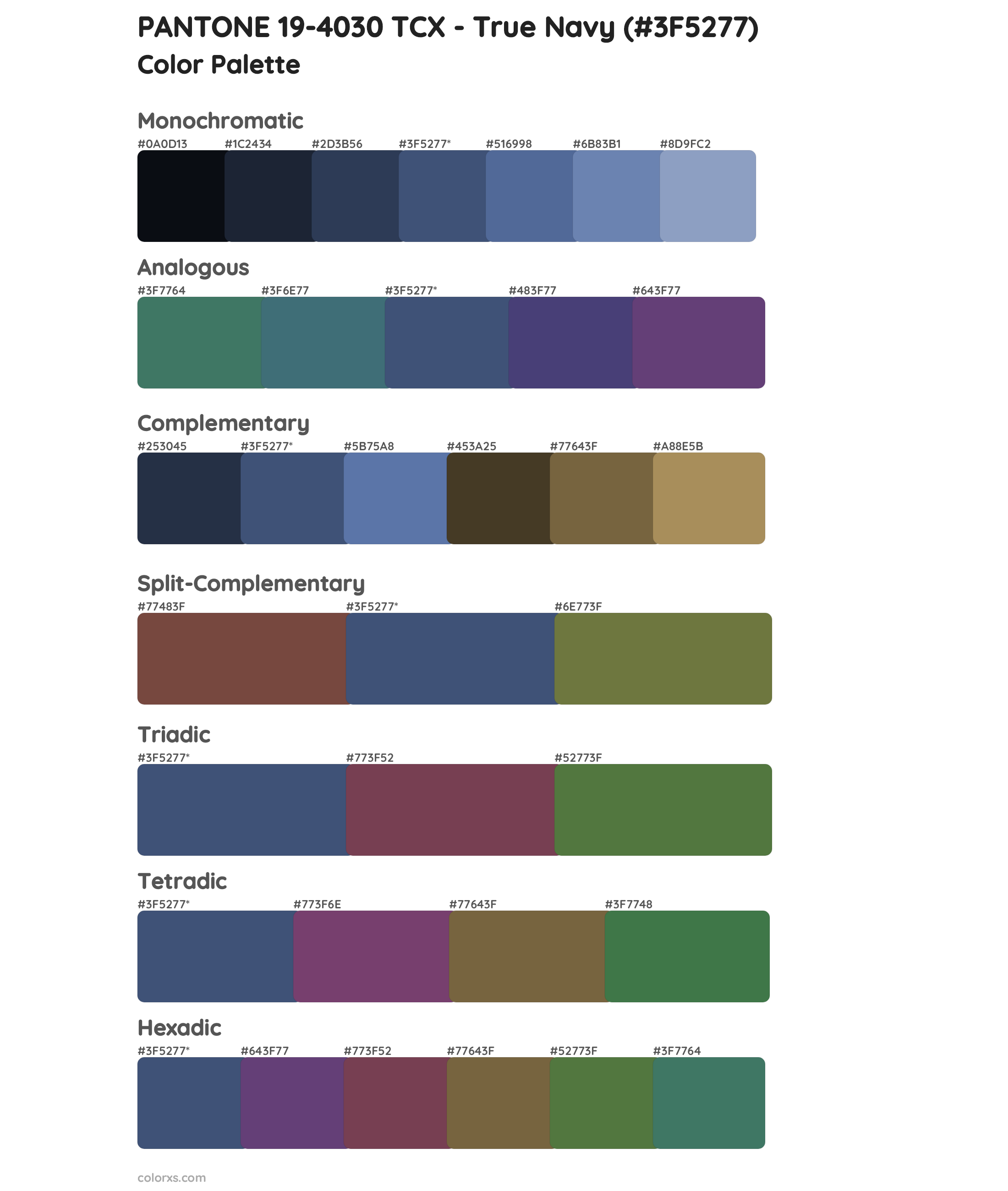 PANTONE 19-4030 TCX - True Navy Color Scheme Palettes