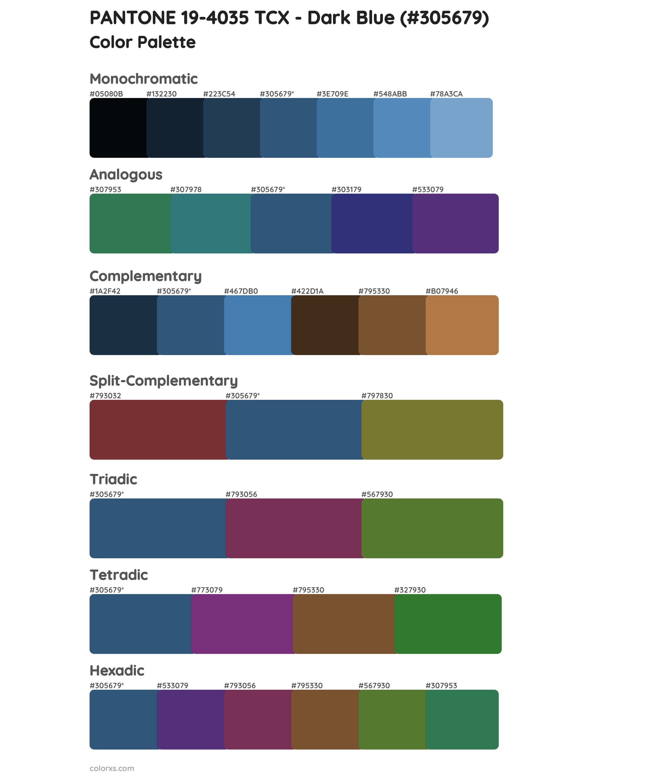 PANTONE 19-4035 TCX - Dark Blue Color Scheme Palettes