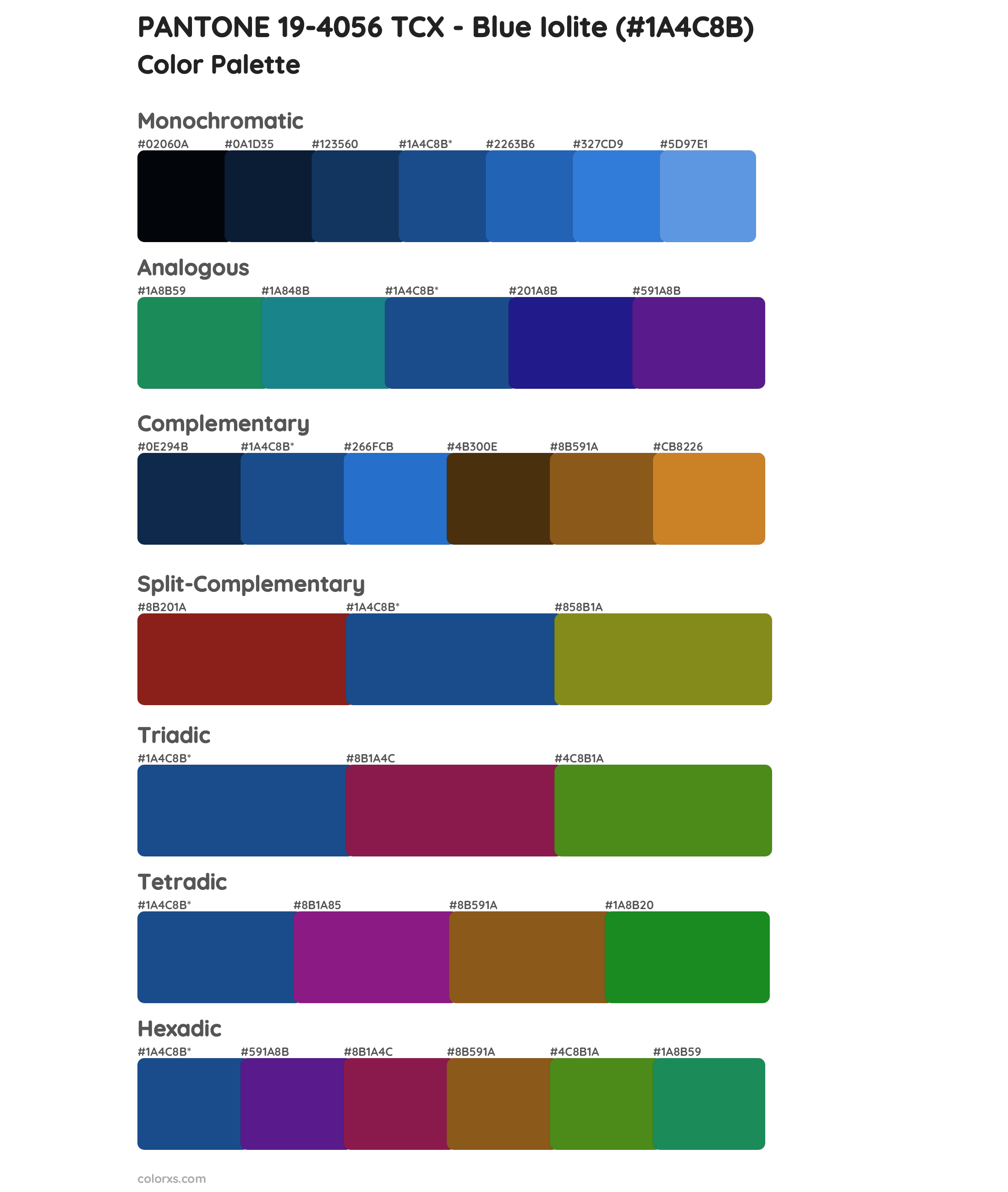 PANTONE 19-4056 TCX - Blue Iolite Color Scheme Palettes