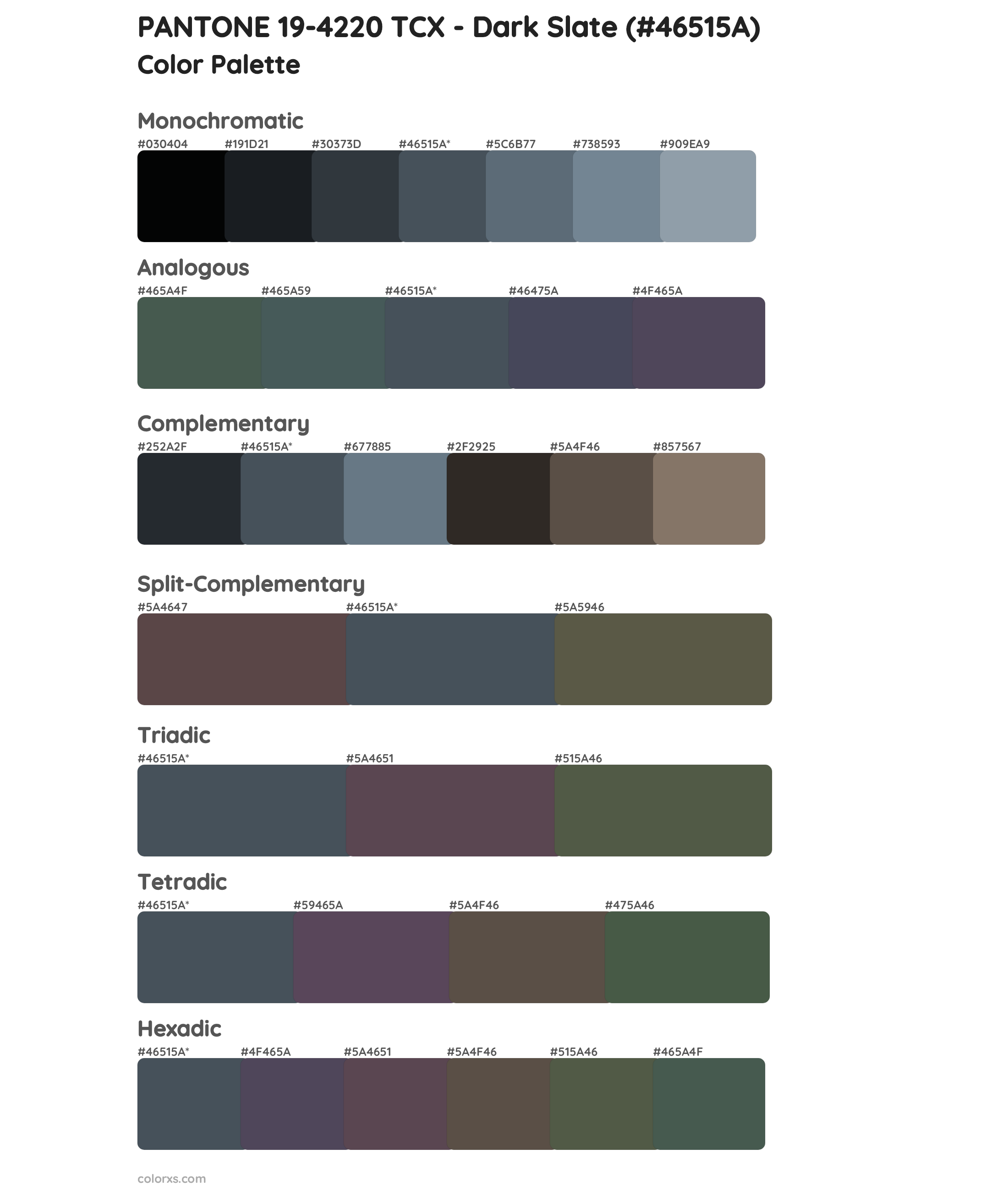 PANTONE 19-4220 TCX - Dark Slate Color Scheme Palettes