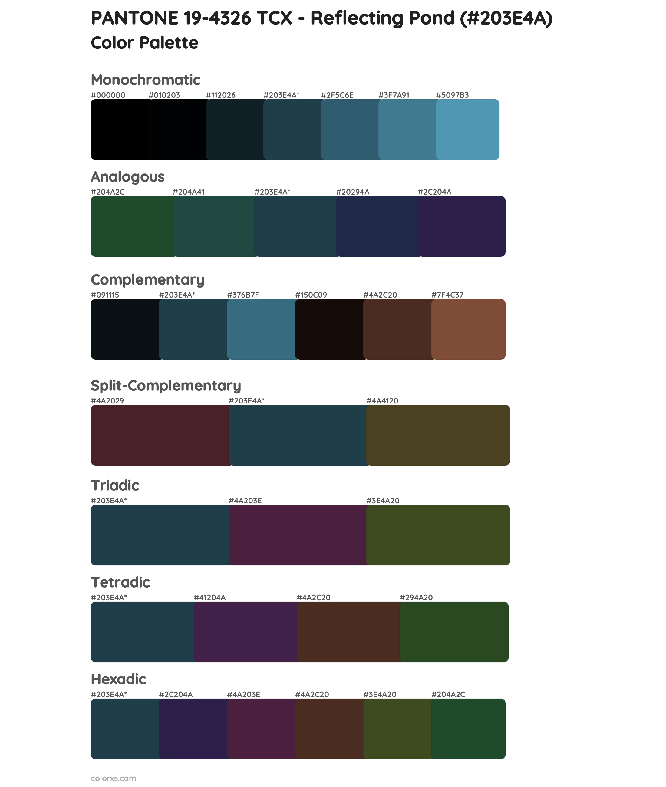 PANTONE 19-4326 TCX - Reflecting Pond Color Scheme Palettes