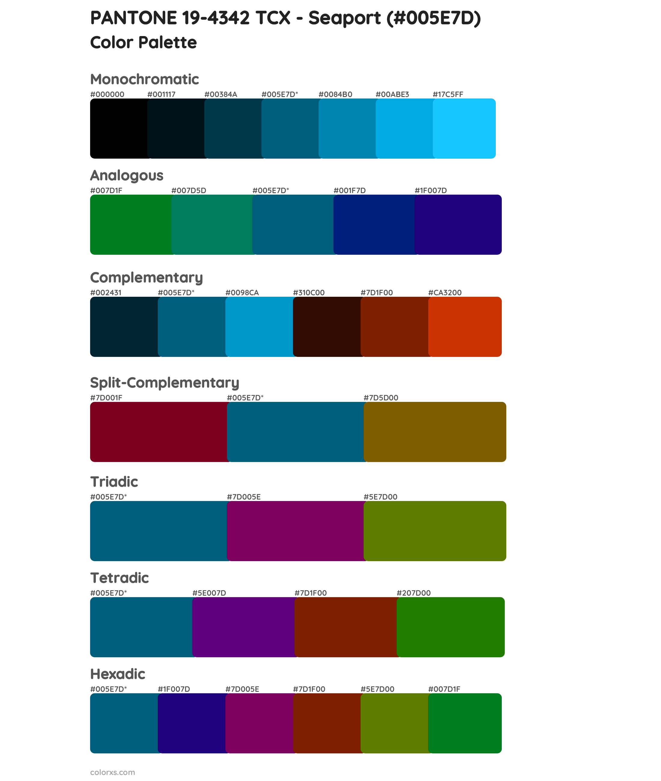 PANTONE 19-4342 TCX - Seaport Color Scheme Palettes