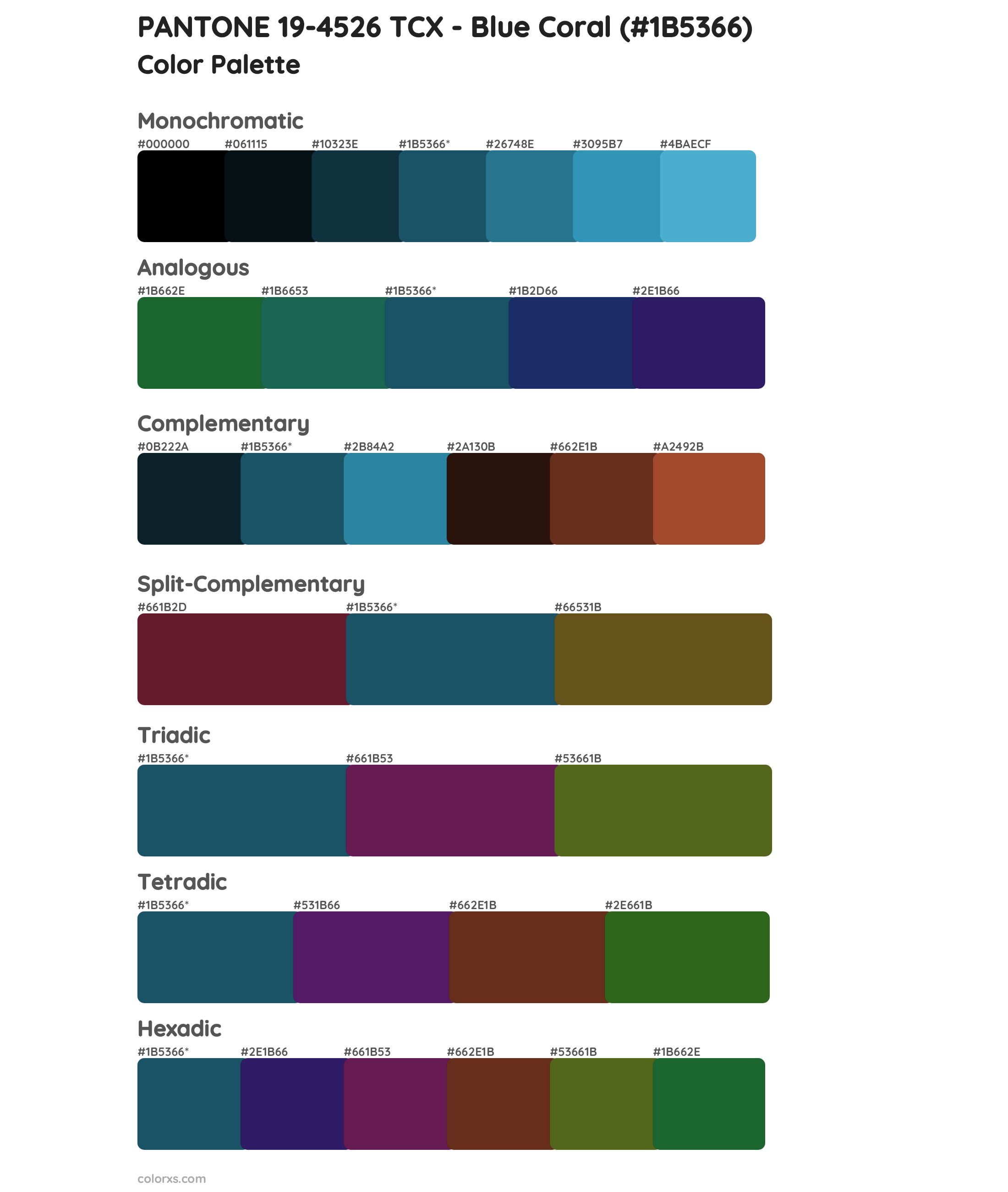 PANTONE 19-4526 TCX - Blue Coral Color Scheme Palettes