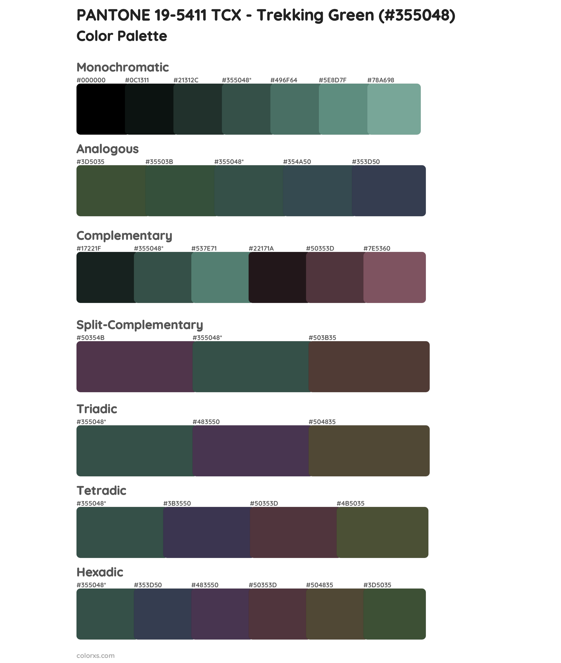 PANTONE 19-5411 TCX - Trekking Green Color Scheme Palettes