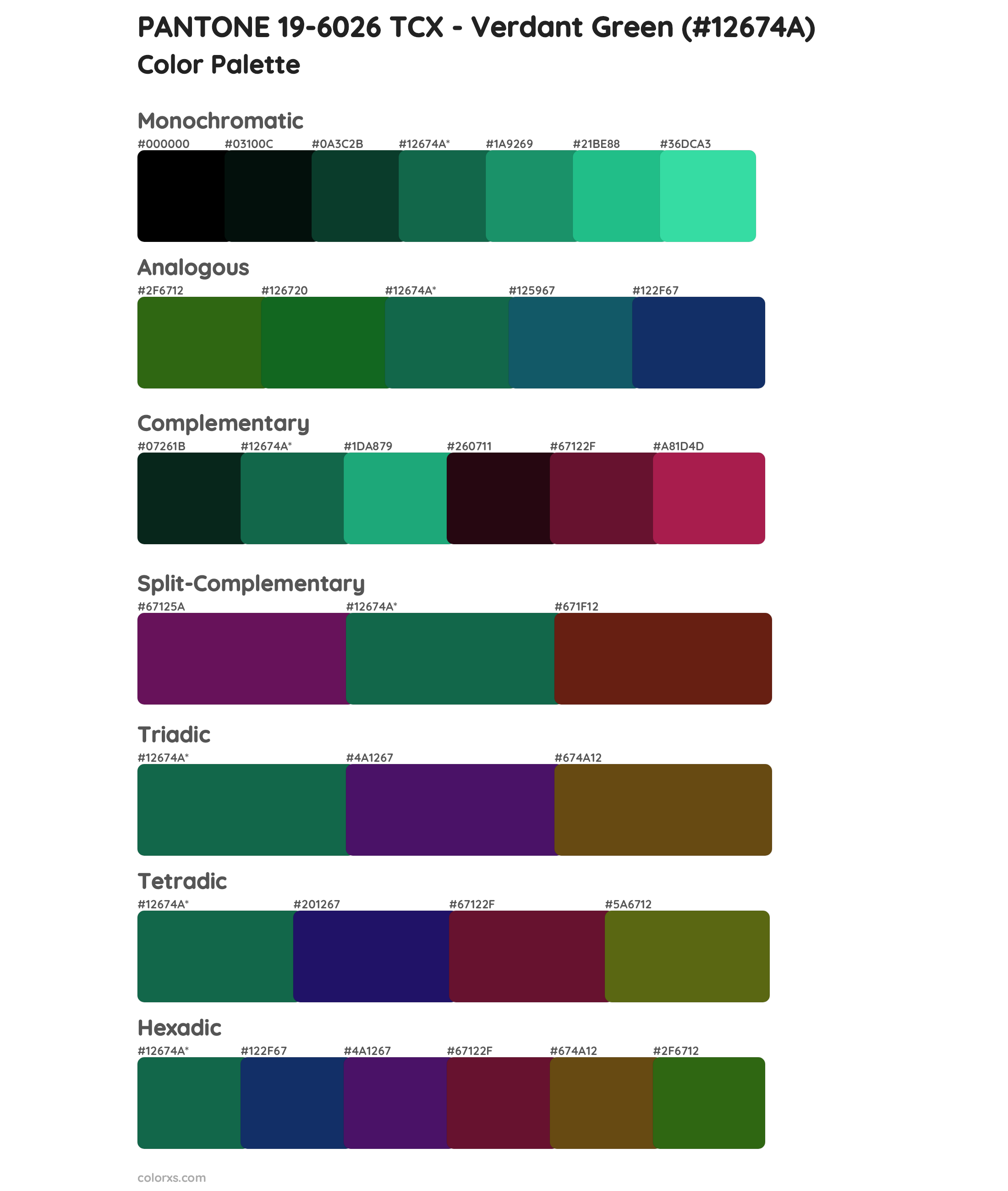 PANTONE 19-6026 TCX - Verdant Green Color Scheme Palettes