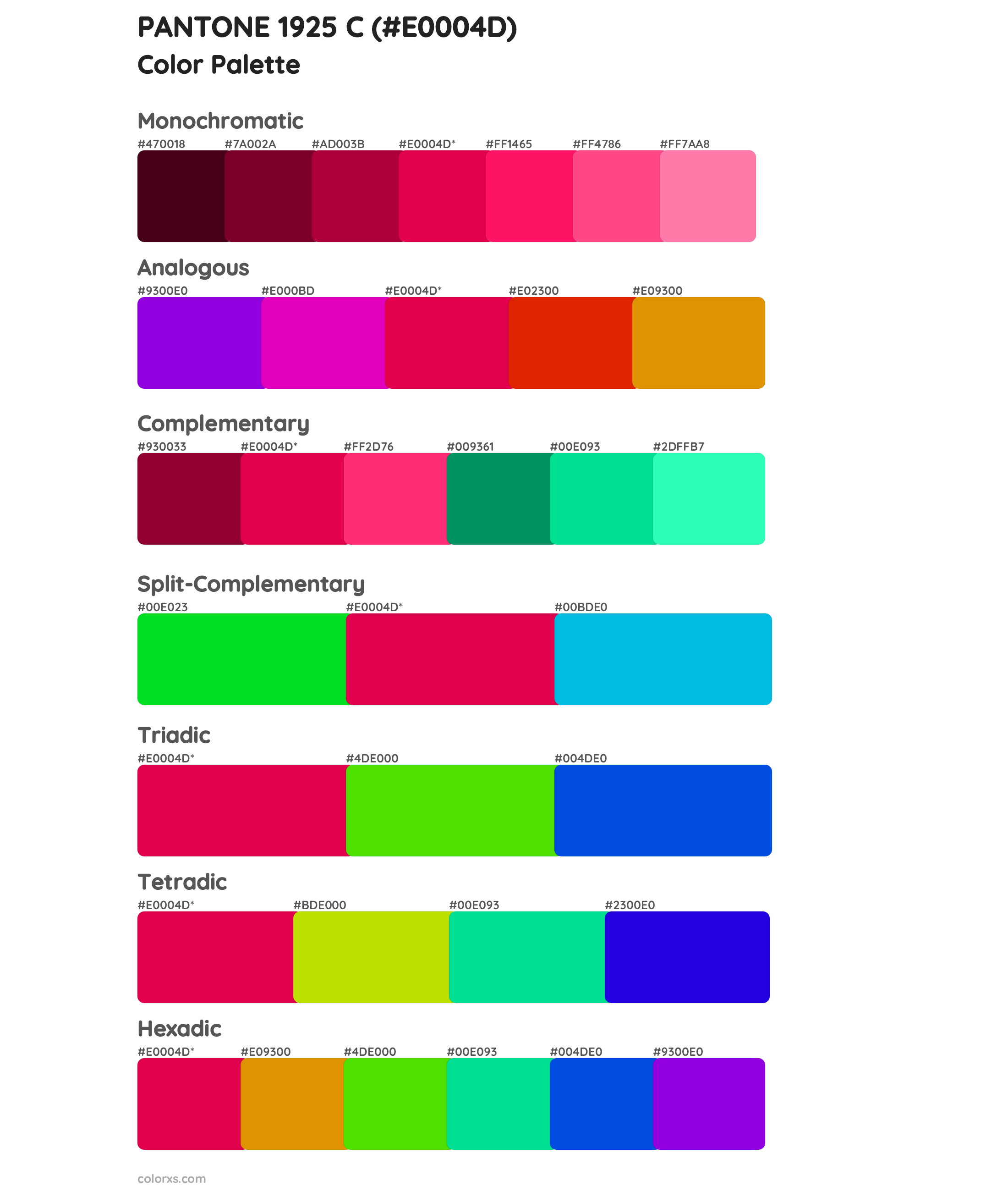 PANTONE 1925 C Color Scheme Palettes