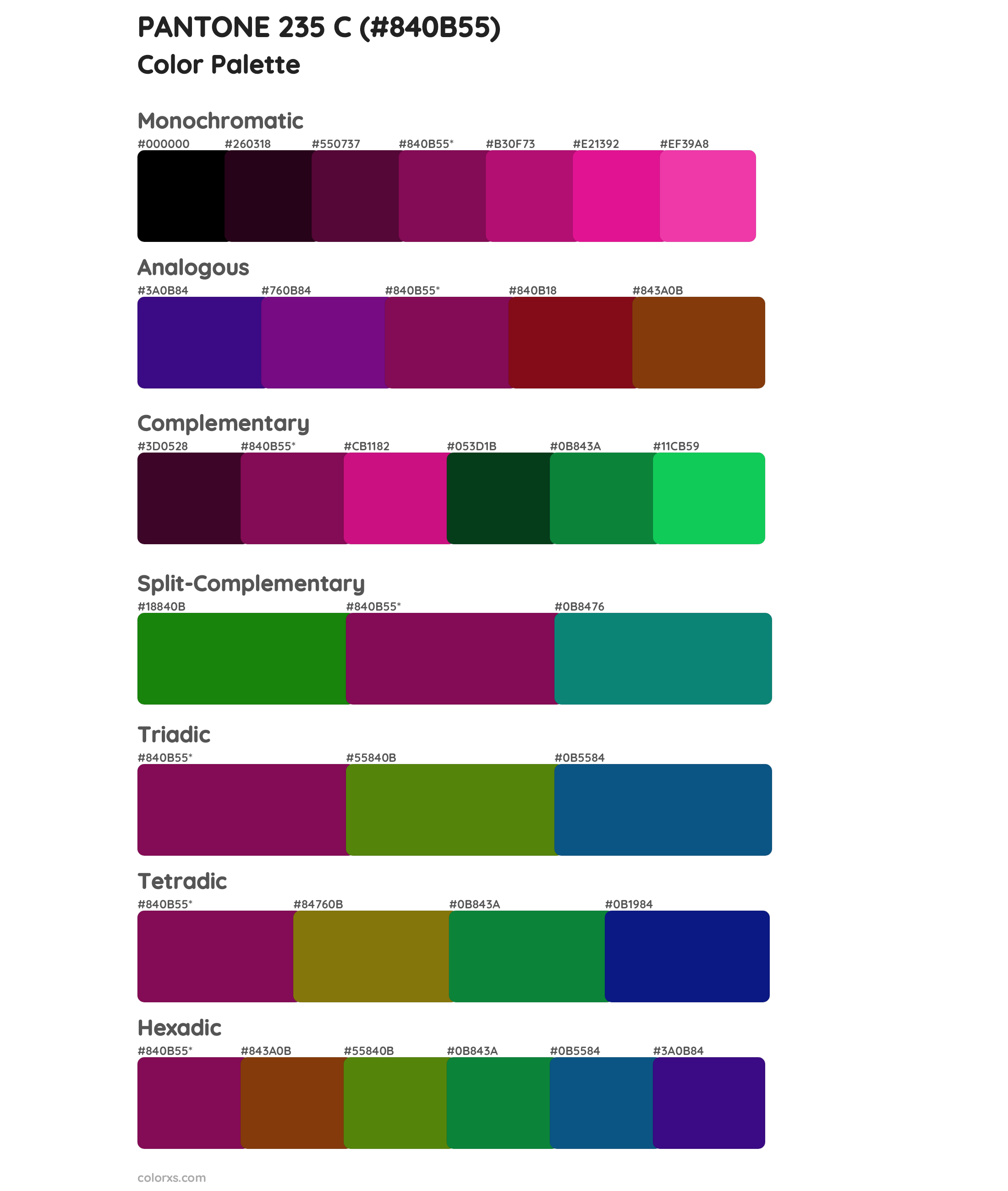 PANTONE 235 C Color Scheme Palettes