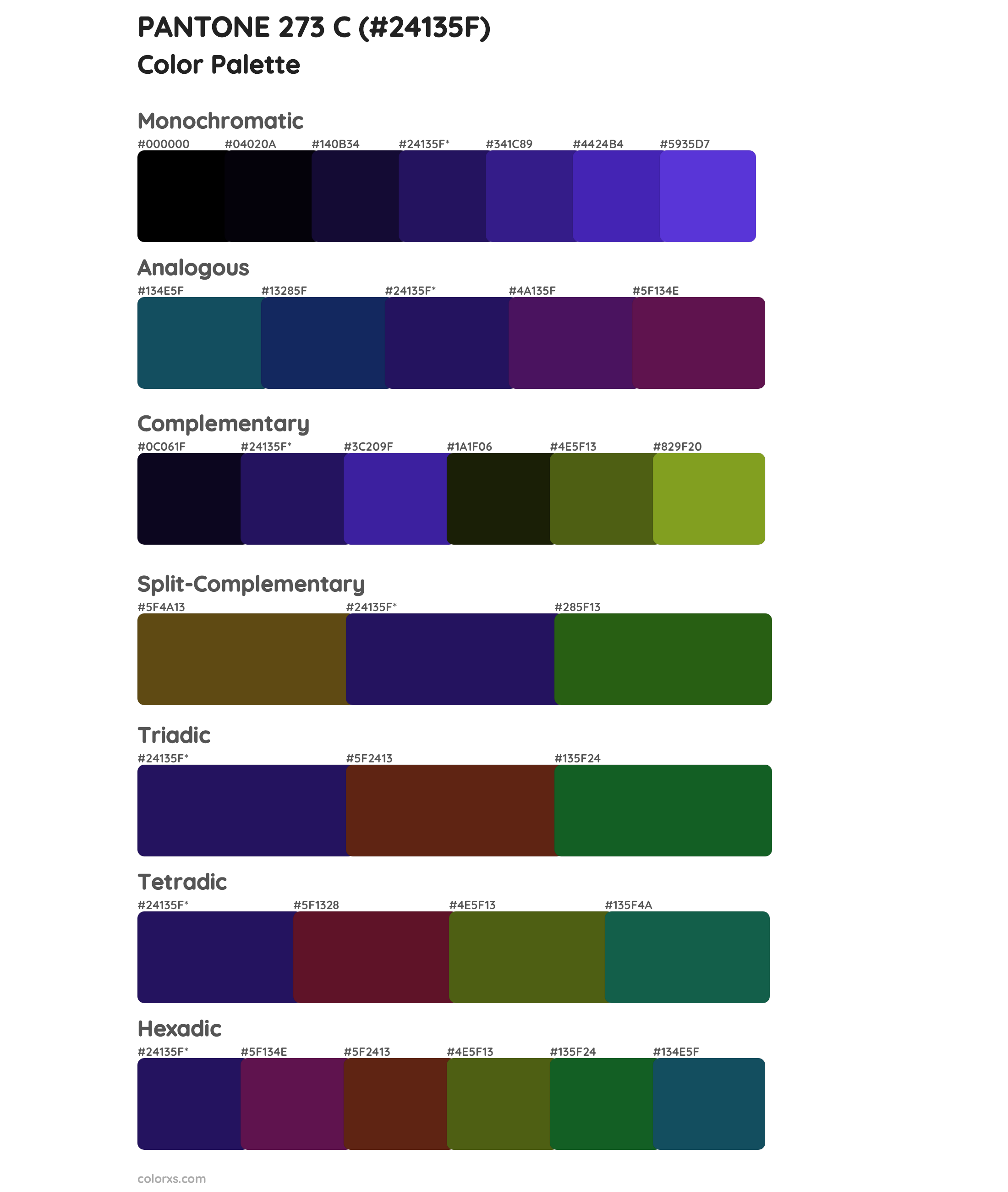 PANTONE 273 C color palettes and color scheme combinations - colorxs.com