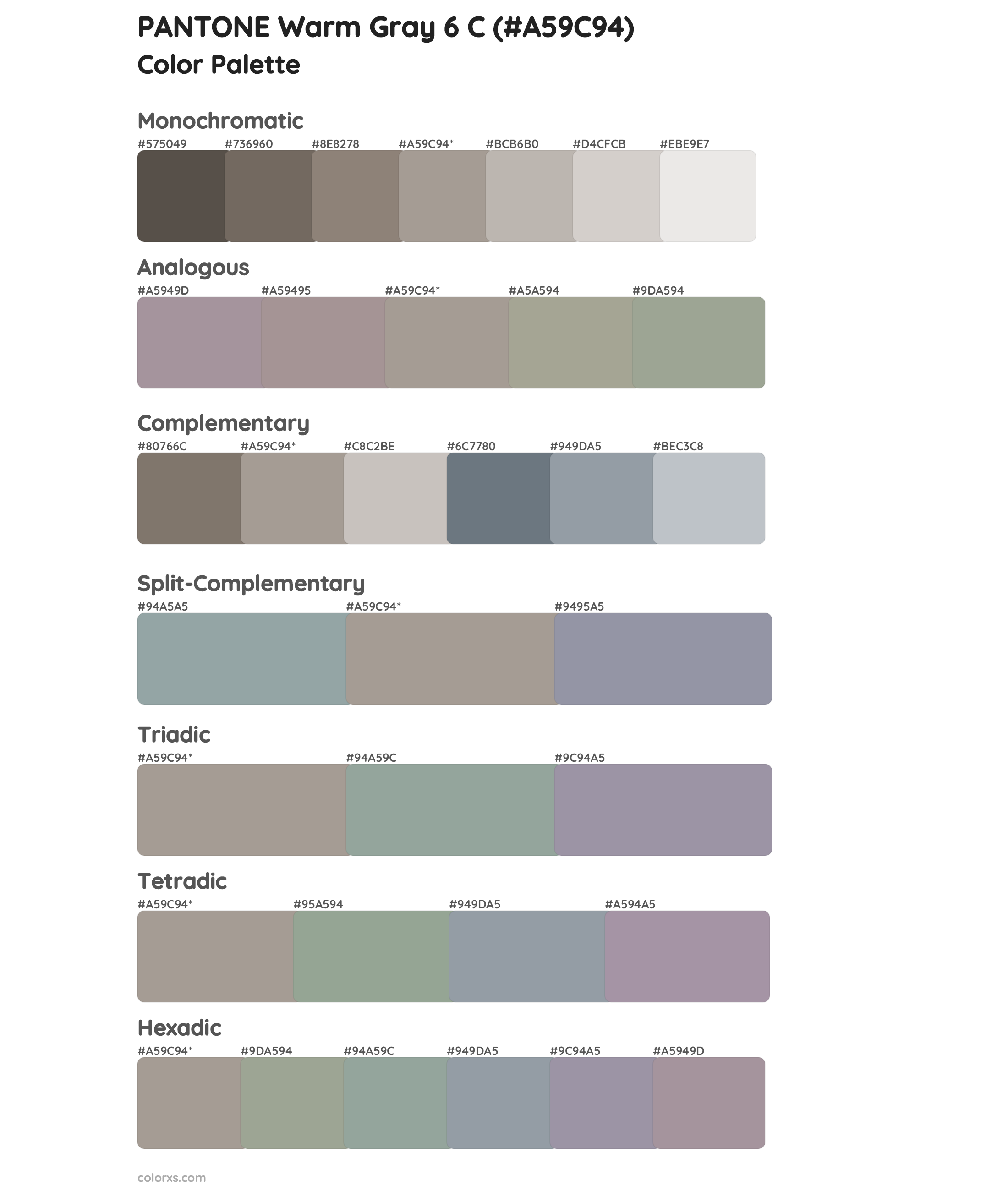 PANTONE Warm Gray 6 C Color Scheme Palettes