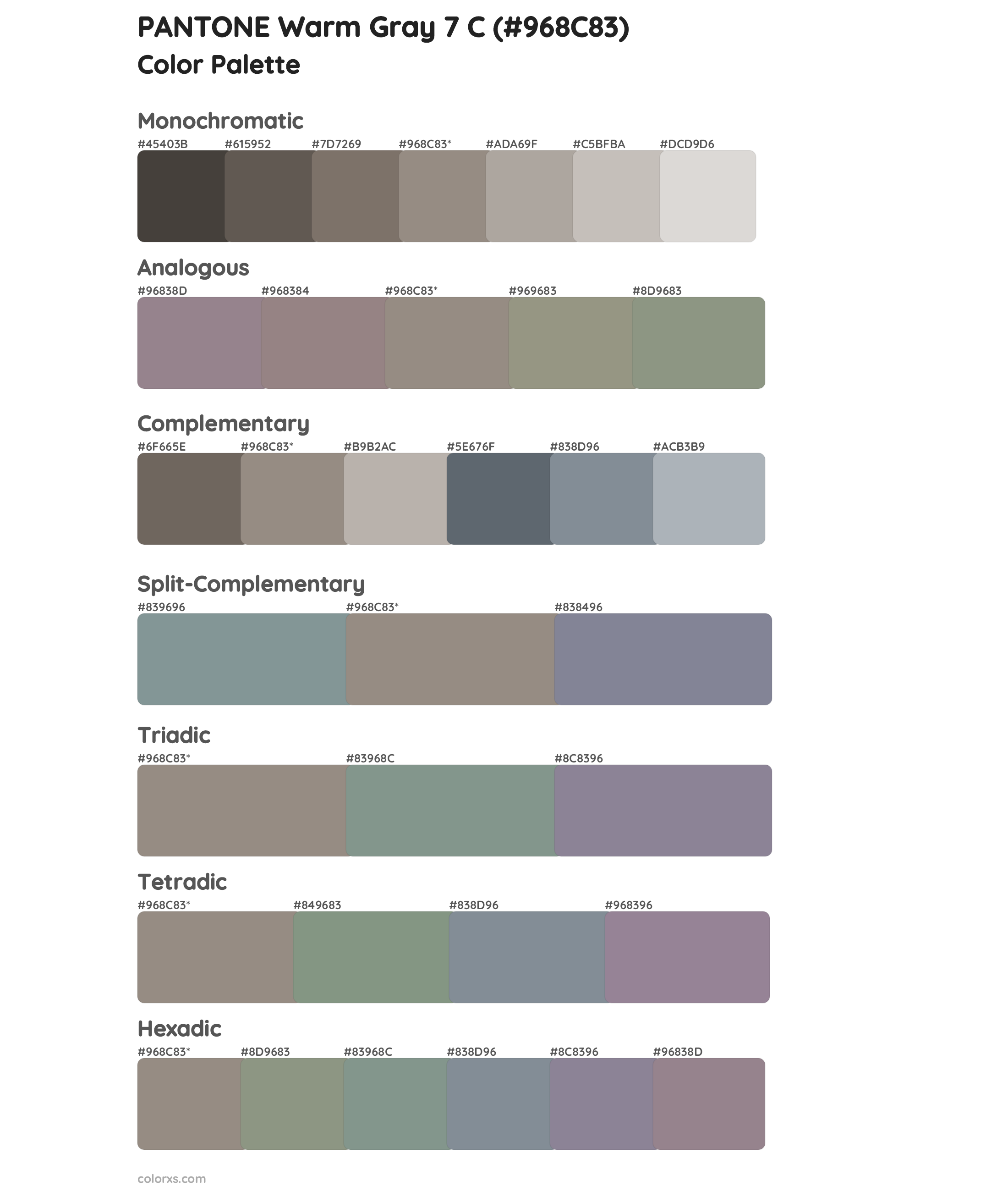 PANTONE Warm Gray 7 C Color Scheme Palettes