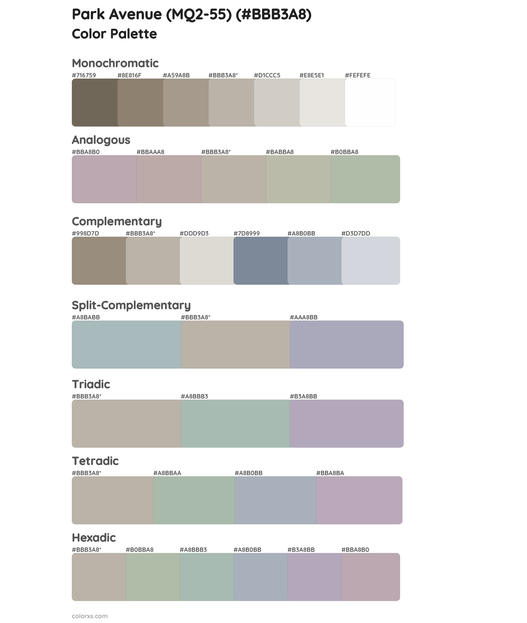 Park Avenue (MQ2-55) Color Scheme Palettes